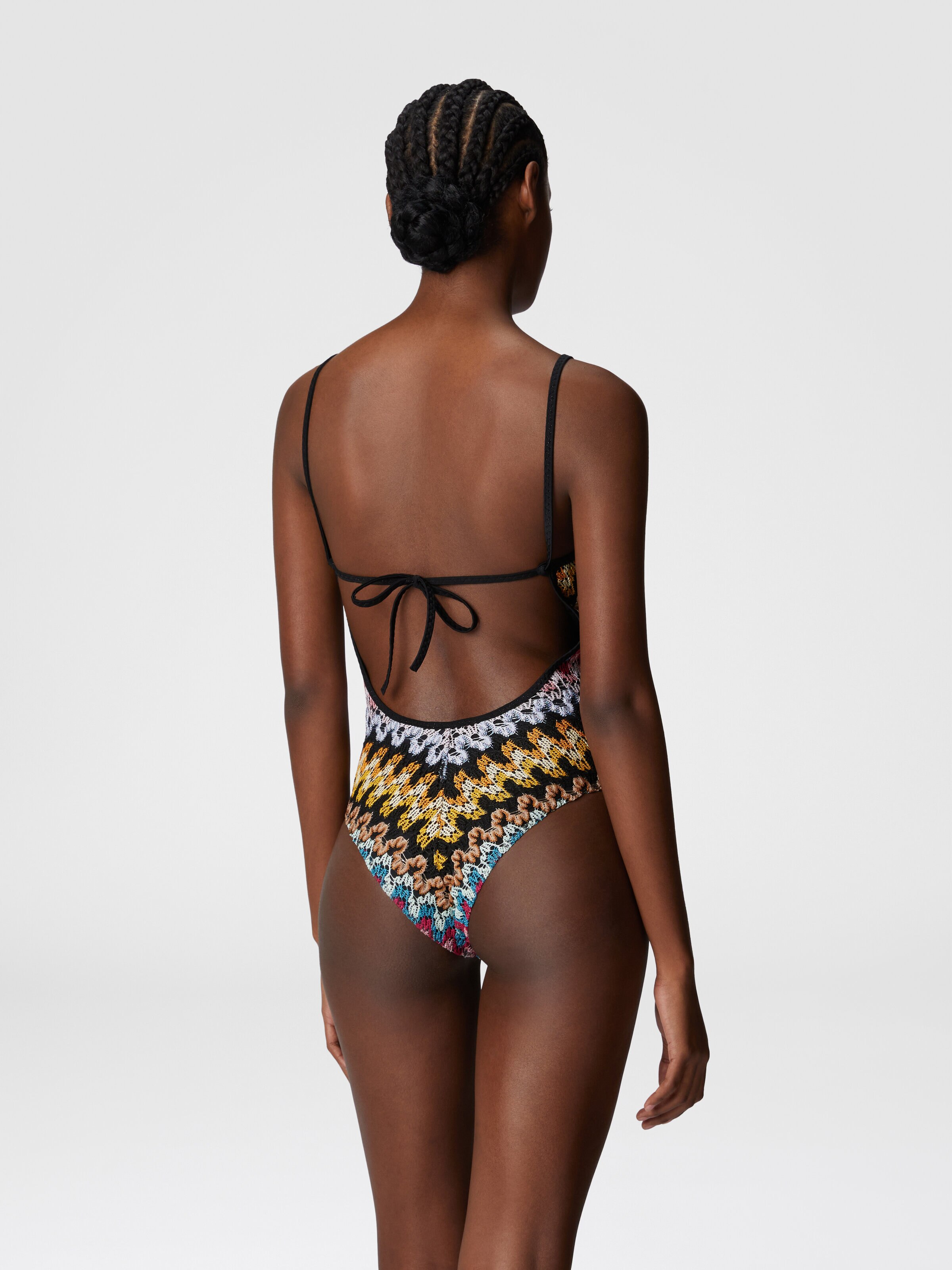 One-piece swimsuit in lamé viscose lace, Multicoloured  - 2