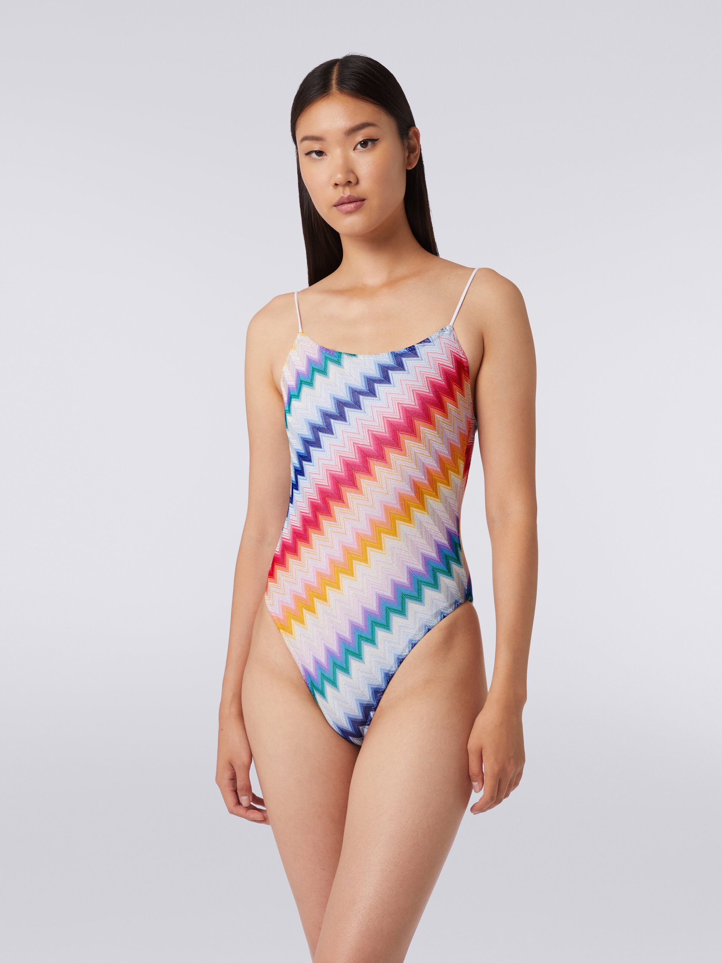 Zigzag one-piece swimming costume with lurex, Multicoloured  - 1
