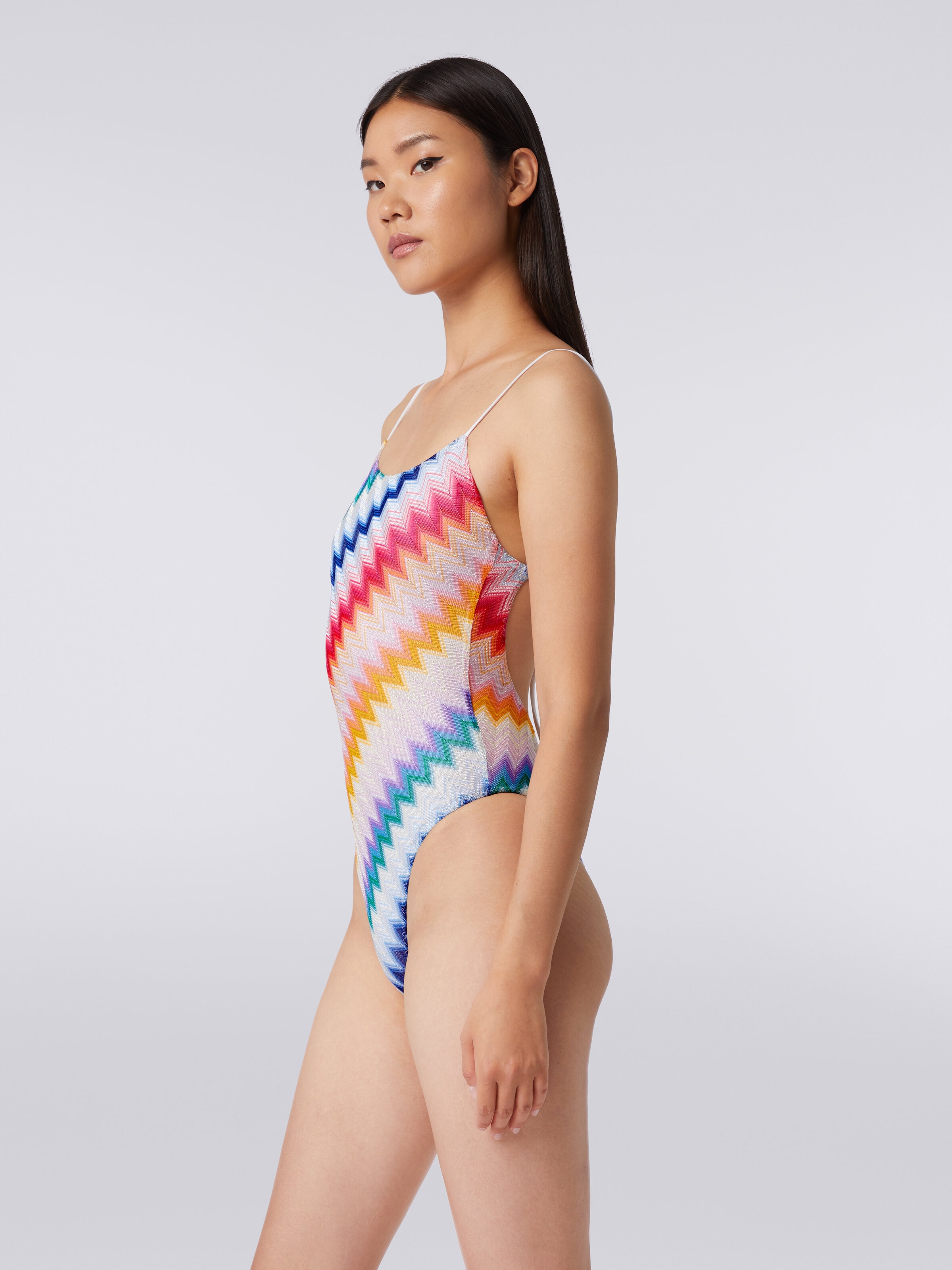 Zigzag one-piece swimming costume with lurex, Multicoloured  - 2