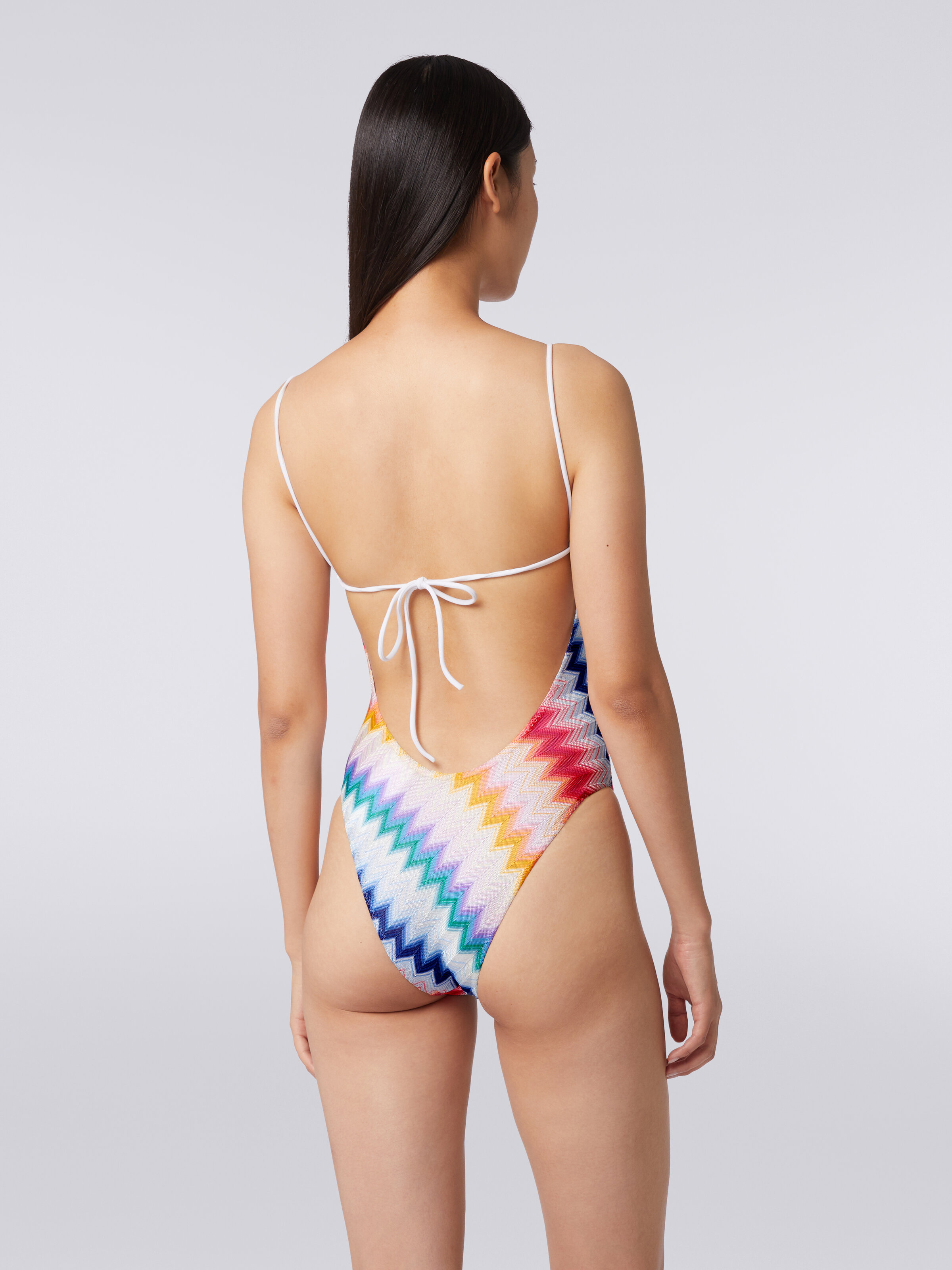 Zigzag one-piece swimming costume with lurex, Multicoloured  - 3