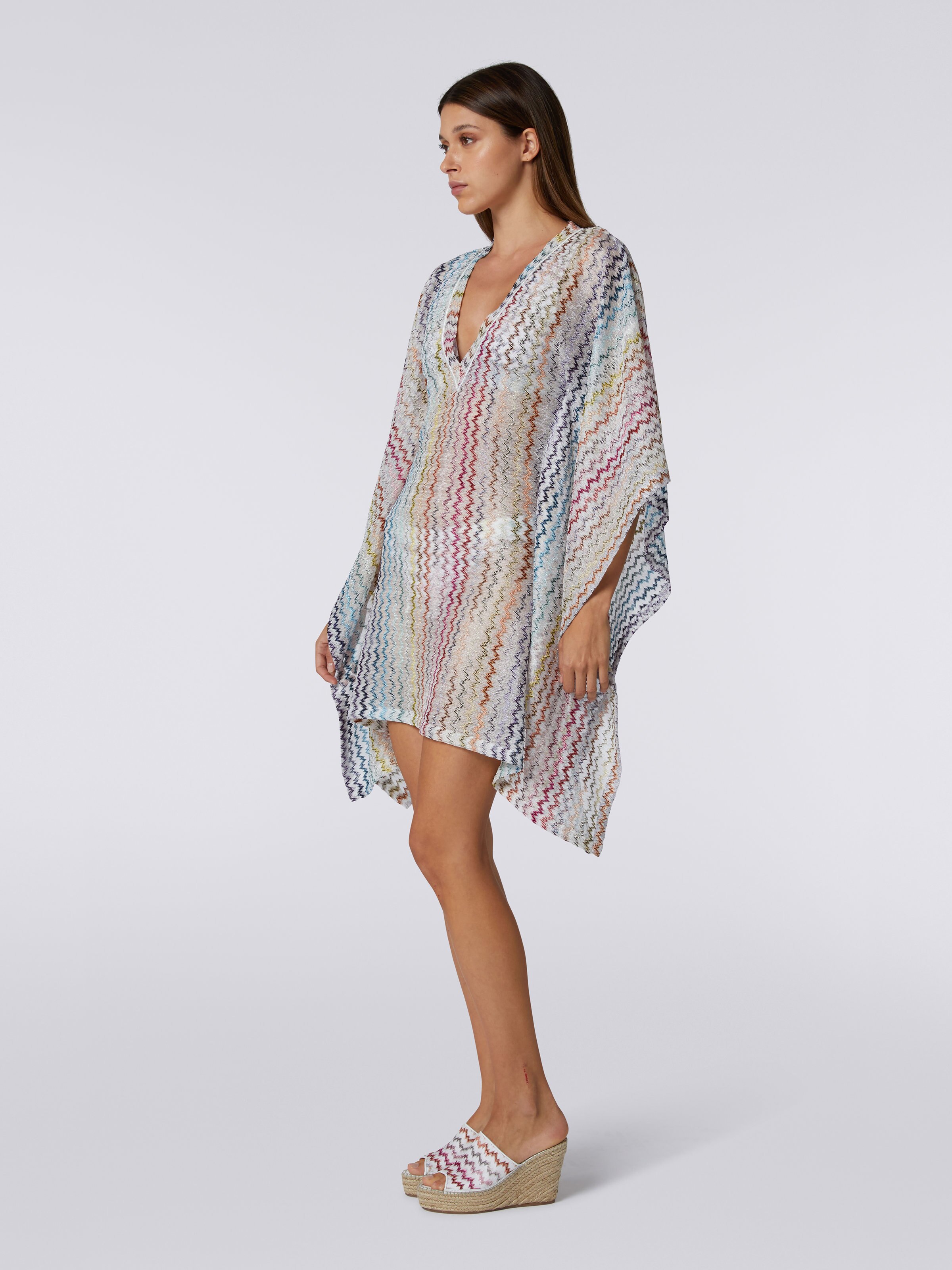Short kaftan cover up in zigzag knit with lurex Multicoloured
