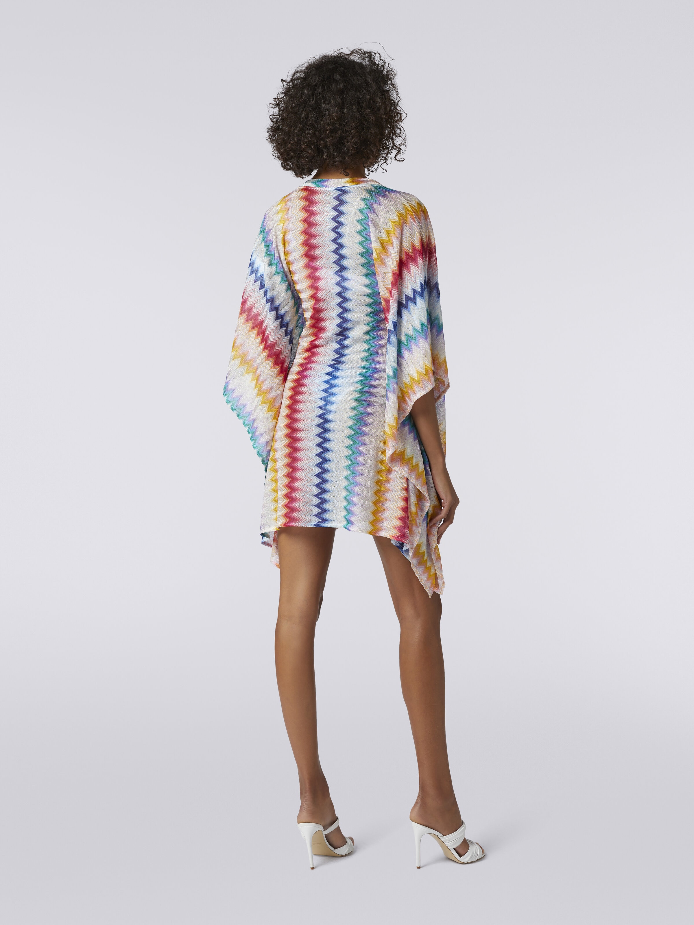 Short cover up kaftan in zigzag viscose with lurex, Multicoloured  - 3