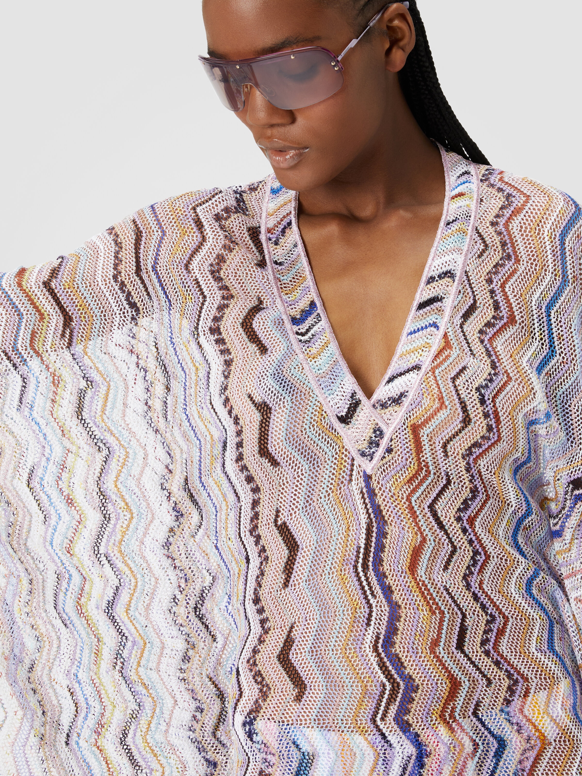 Caftan court en crochet à zig zag avec lurex, Multicolore  - 4