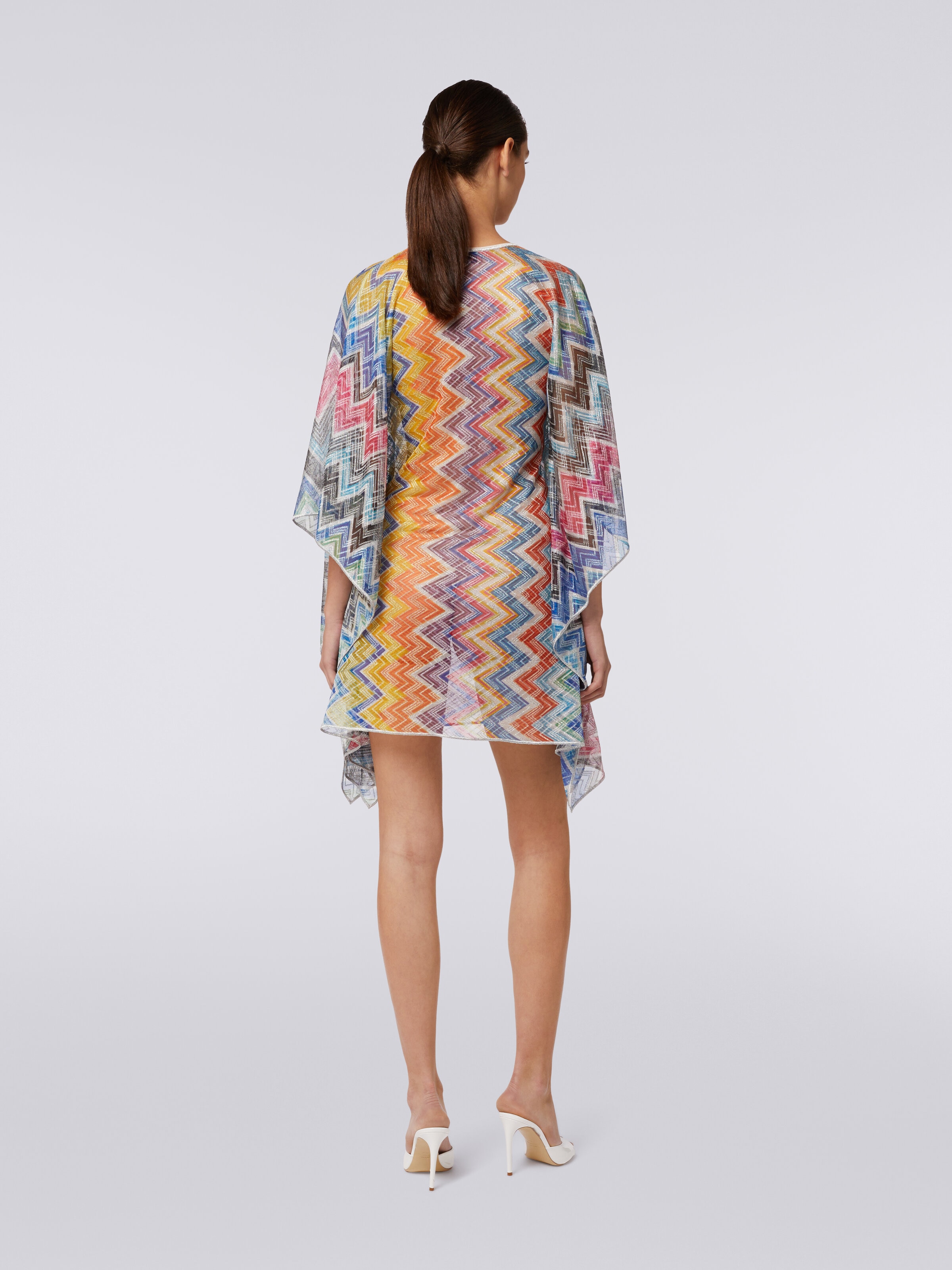 Short zigzag cover-up kaftan with lurex, Multicoloured  - 3