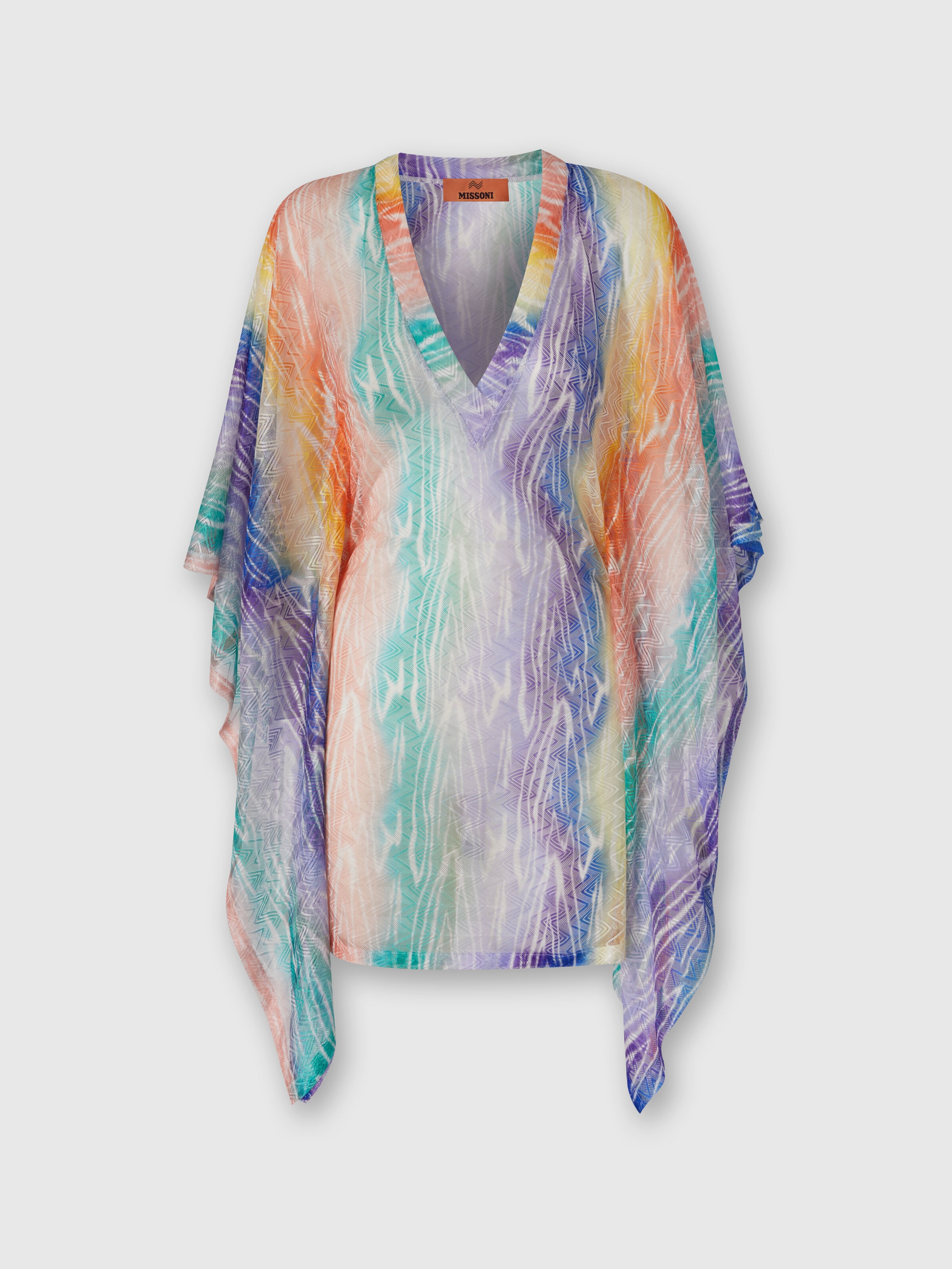 Short tie-dye print cover up kaftan, Multicoloured  - 0