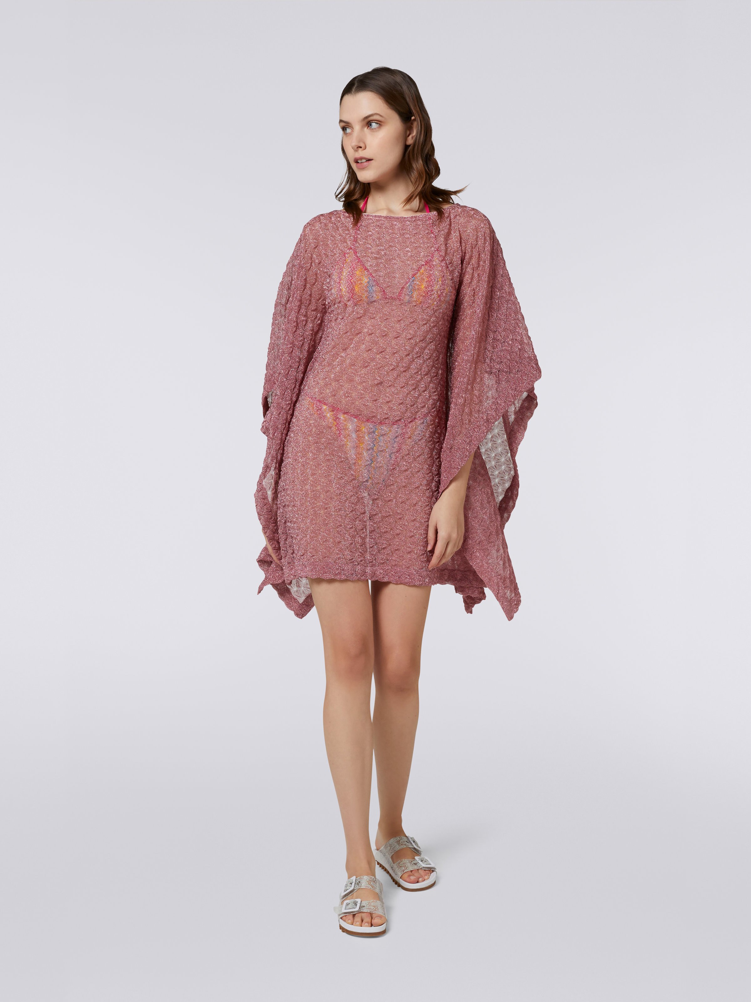 Short kaftan cover up, Pink Lamé - 1