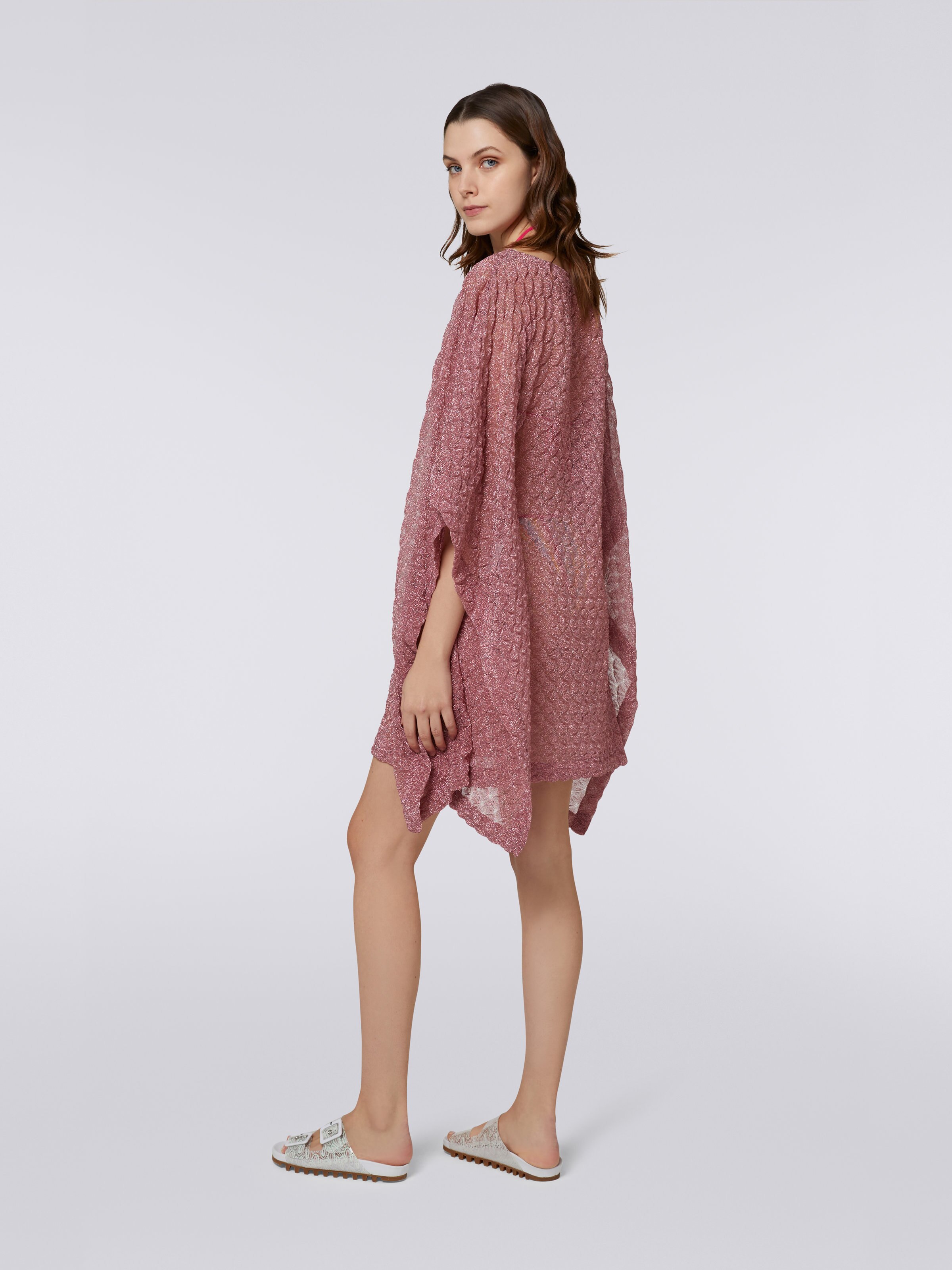 Short kaftan cover up, Pink Lamé - 3