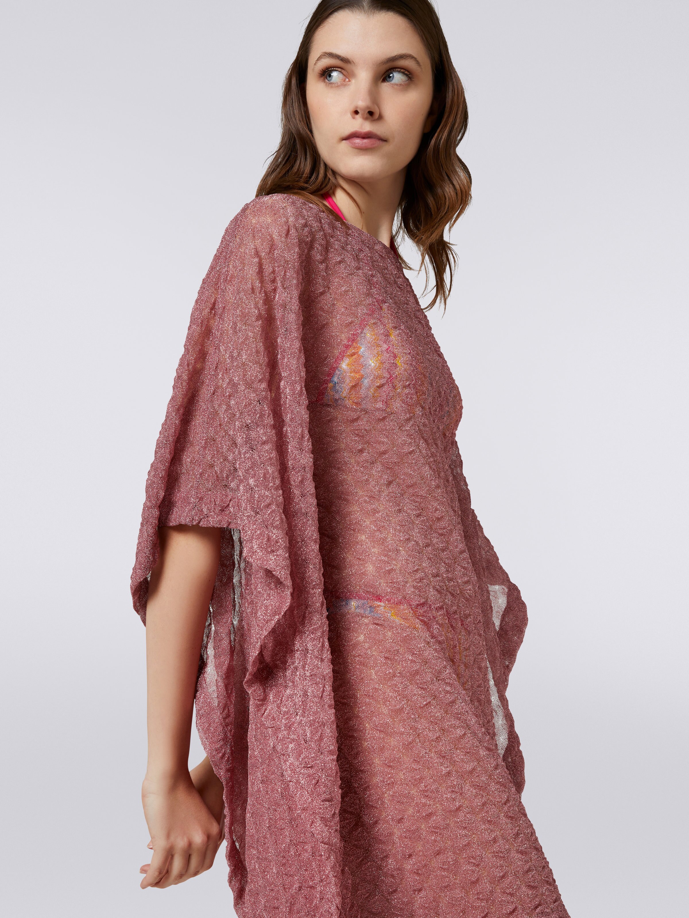 Short kaftan cover up, Pink Lamé - 4