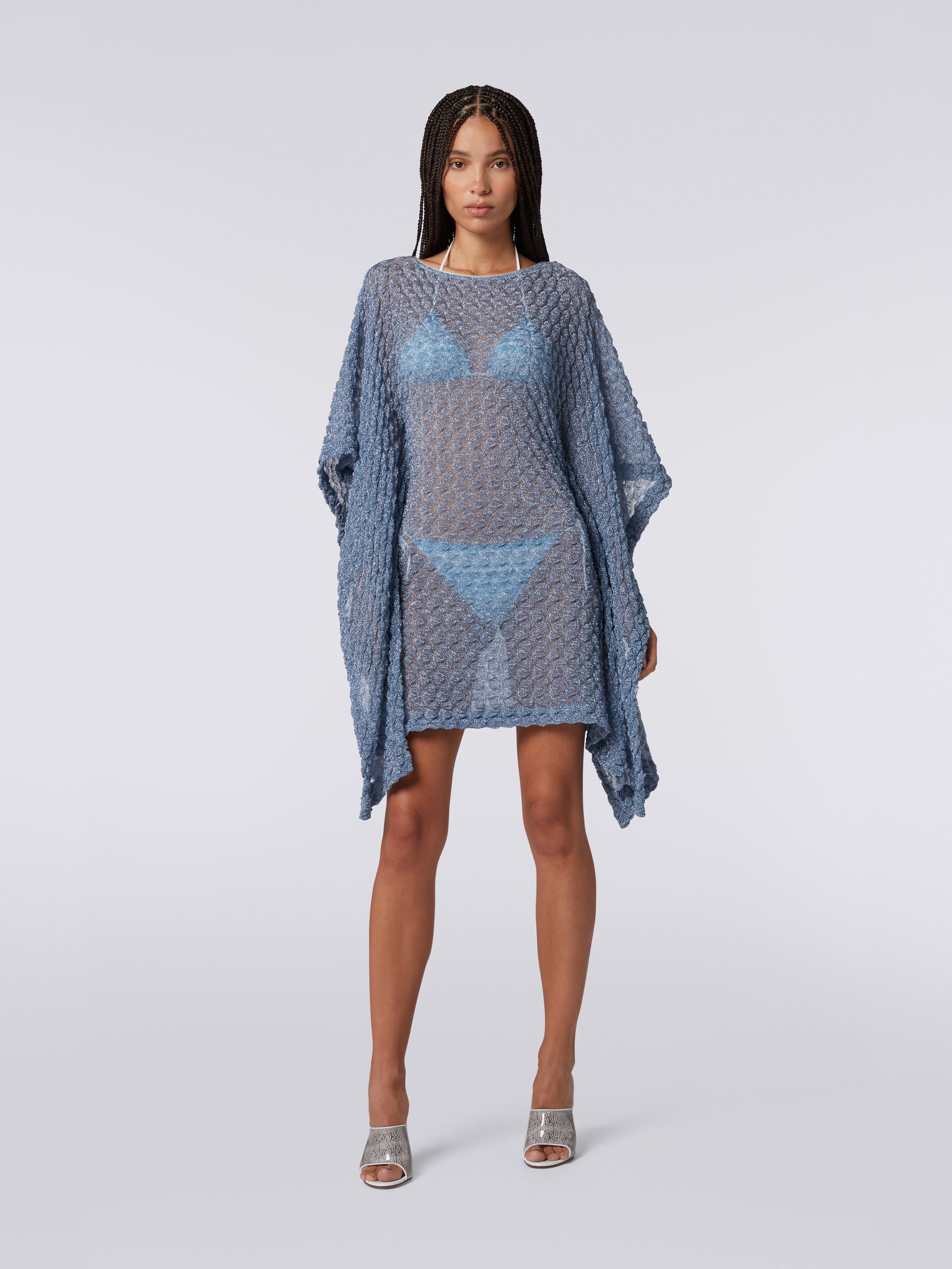 Caftan court, Bleu Clair Lamé - 1