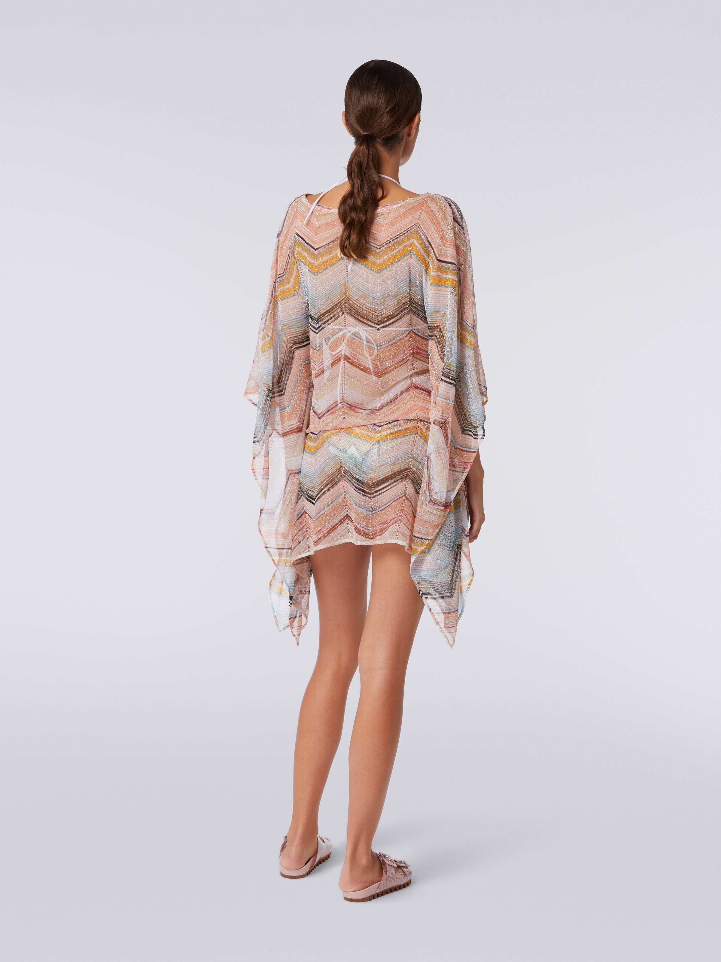 Short cover up kaftan in zigzag viscose blend with lurex, Multicoloured  - 3