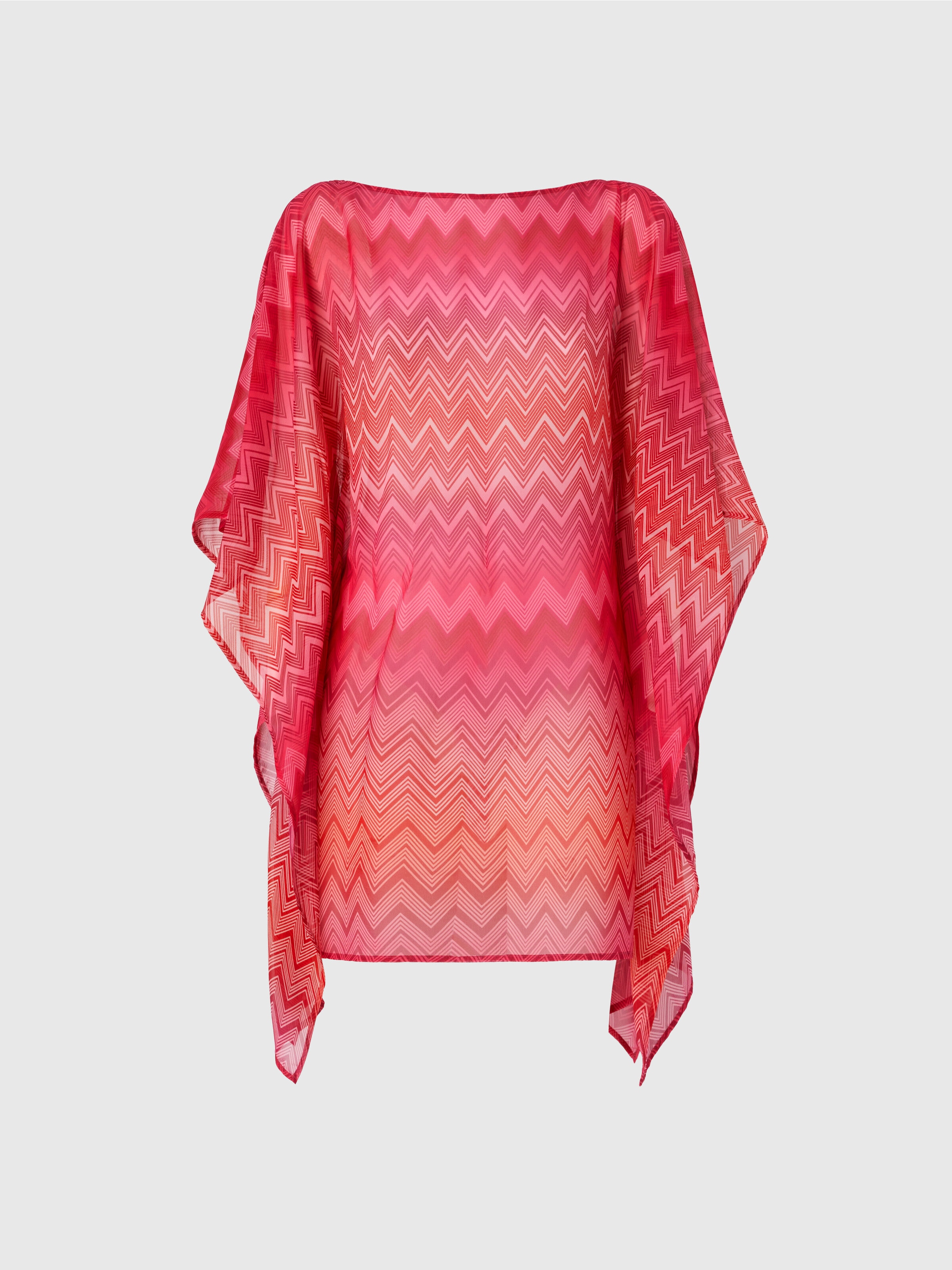 Caftan court en soie imprimée à manches larges, Rouge  - 0