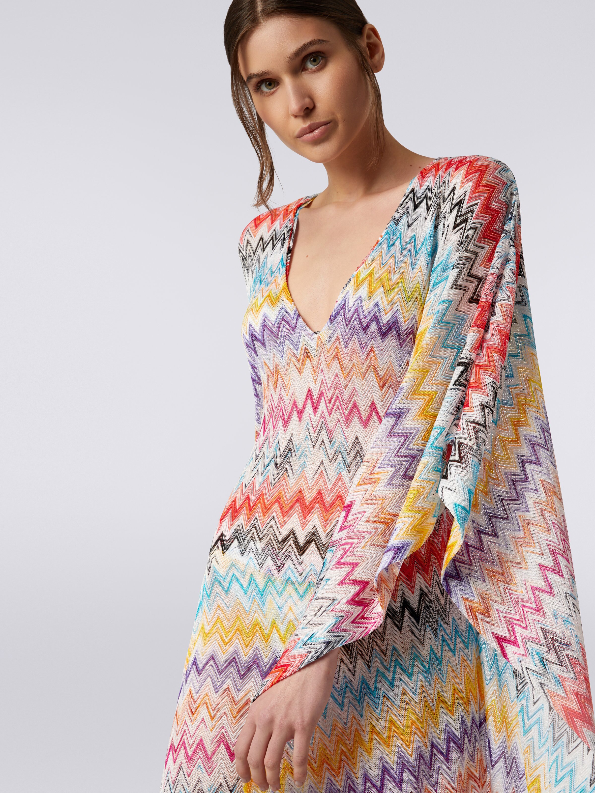 Long zigzag viscose kaftan cover up, Multicoloured - 4