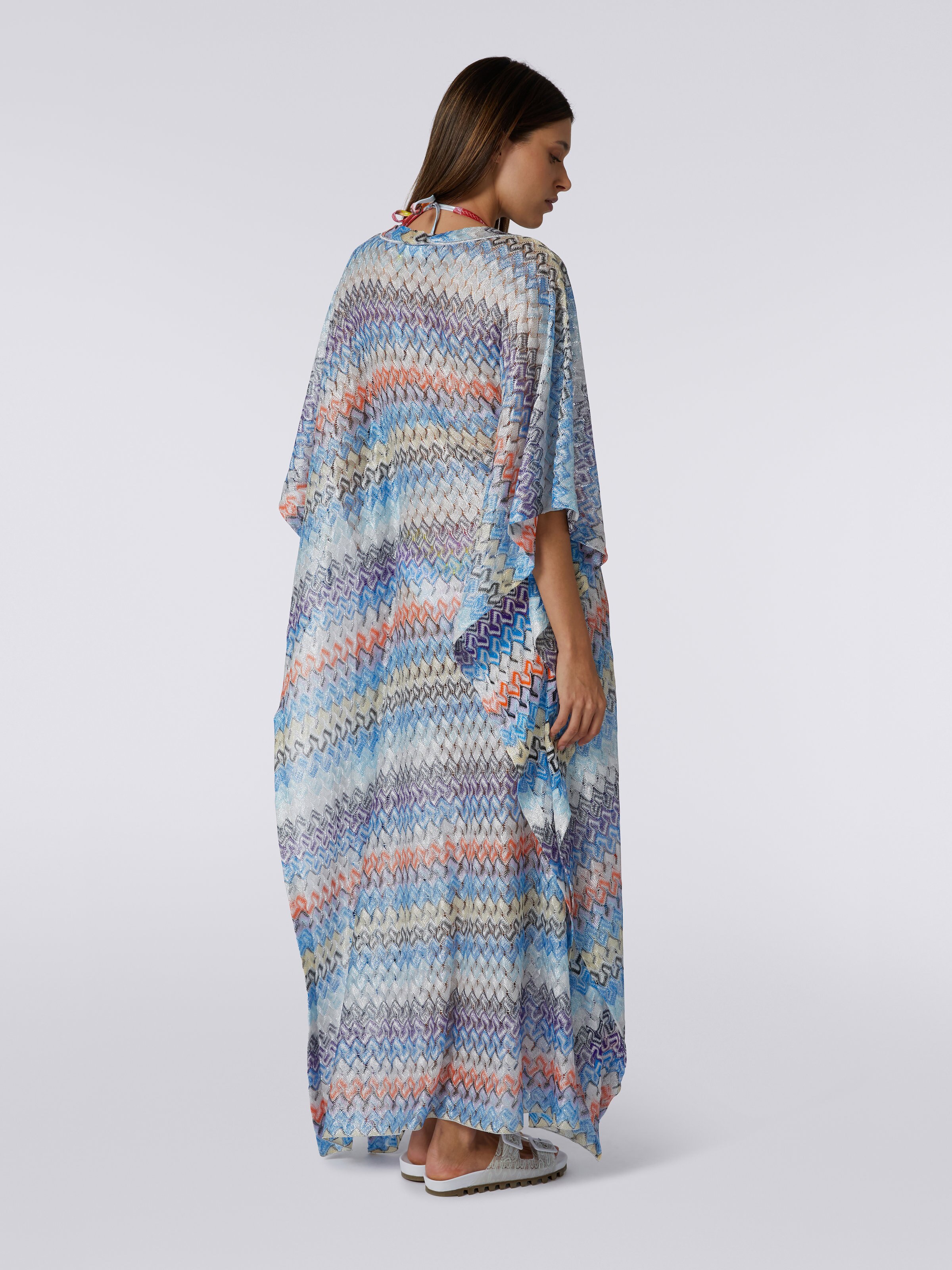 Long multicoloured viscose knit kaftan cover up, Multicoloured - 3