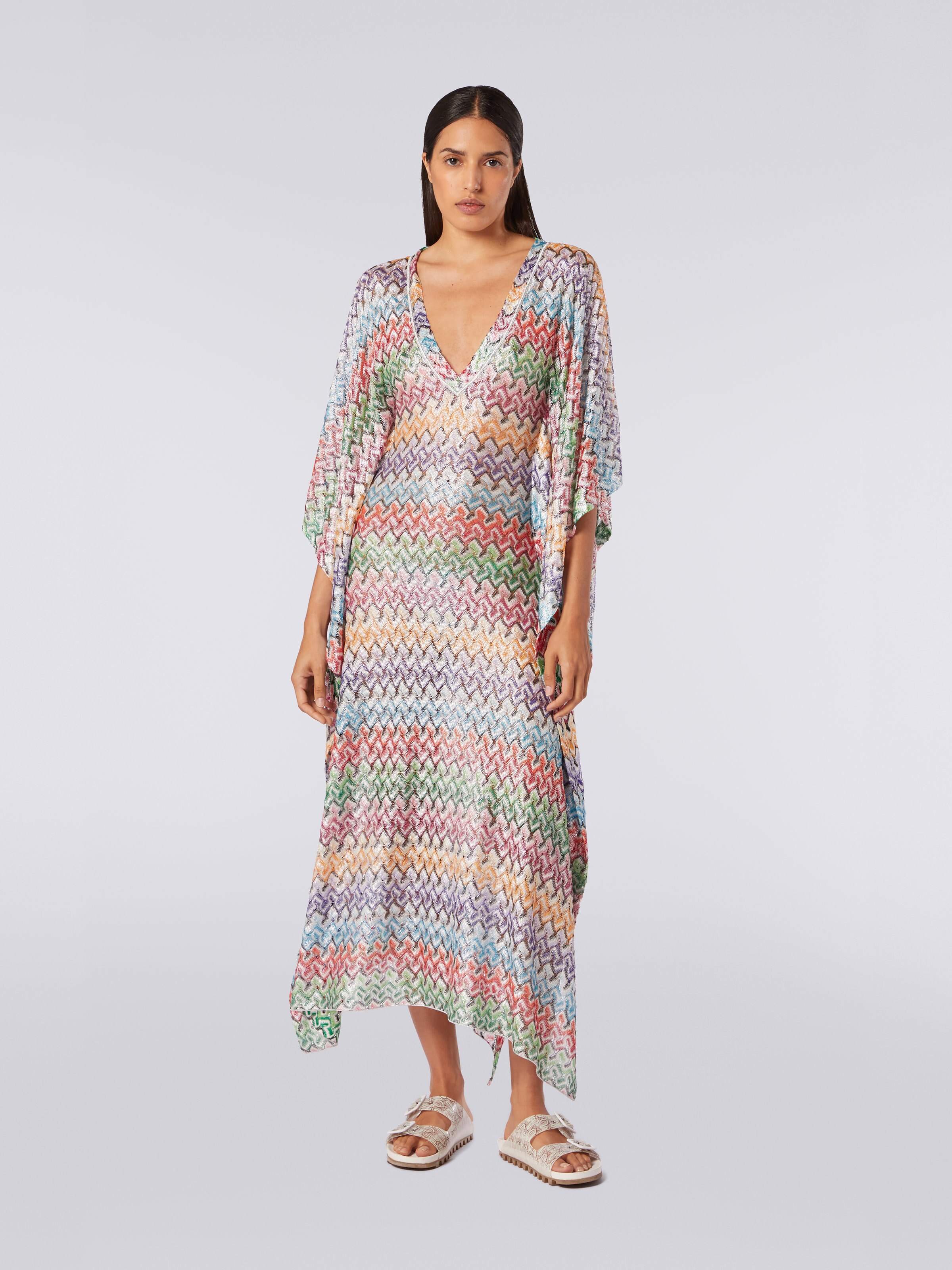 Caftan cache-maillot long en maille de viscose, Multicolore  - 1
