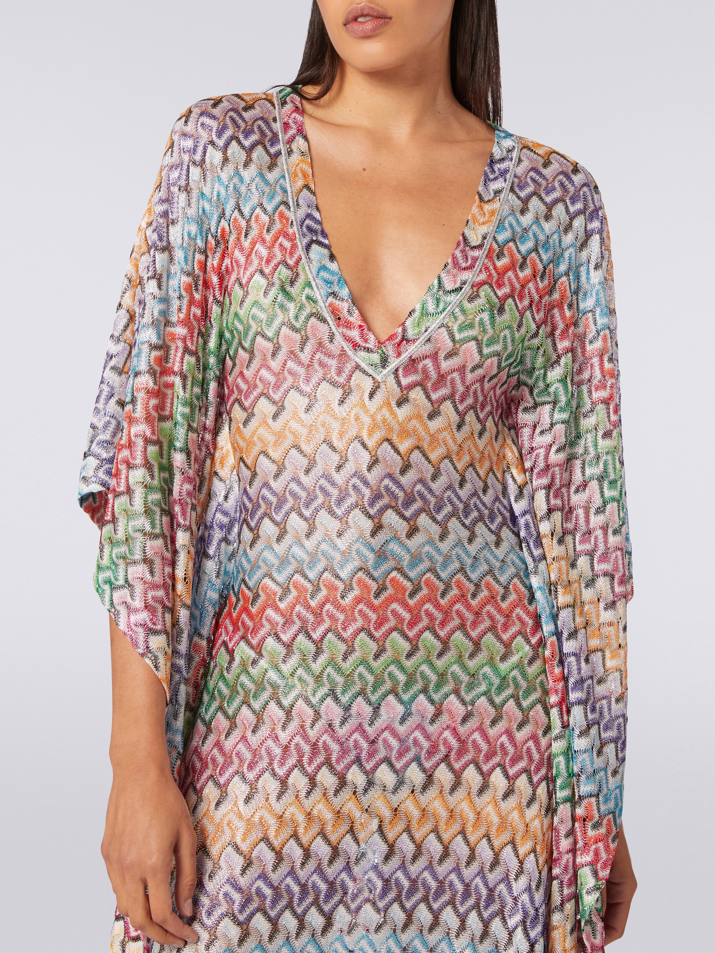 Long viscose knit kaftan cover up, Multicoloured - 4