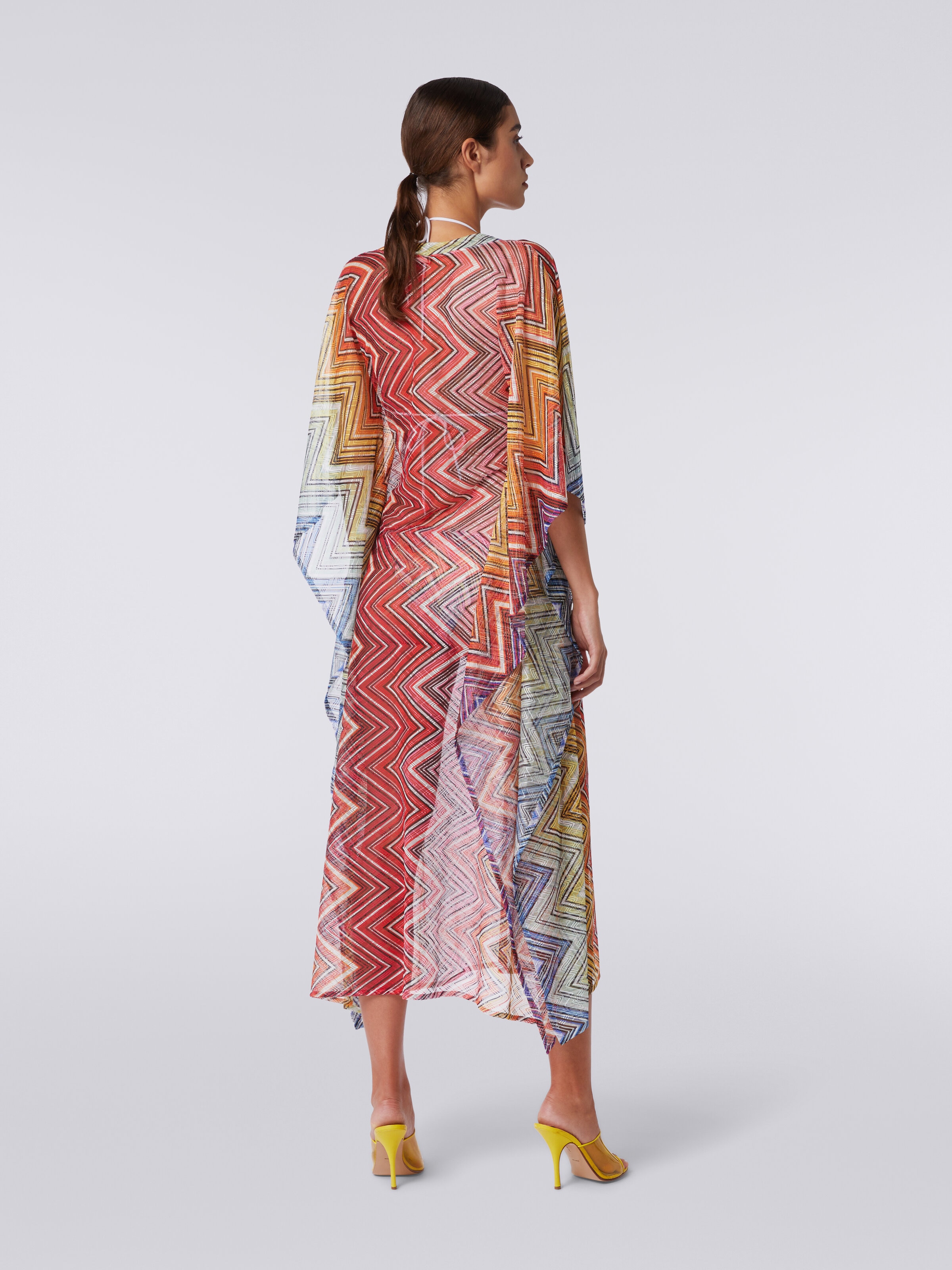 Langer Kaftan zum Überziehen am Strand aus Stoff mit Zickzack-Print, Mehrfarbig  - 3