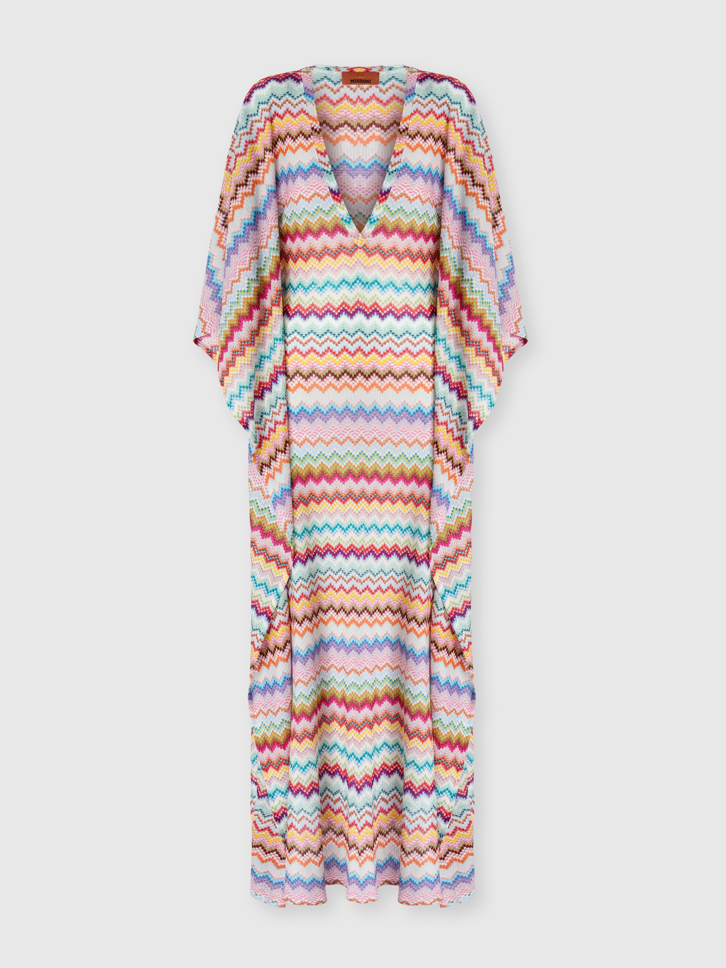 Caftán largo de playa con micro zigzag efecto píxel, Multicolor  - 0