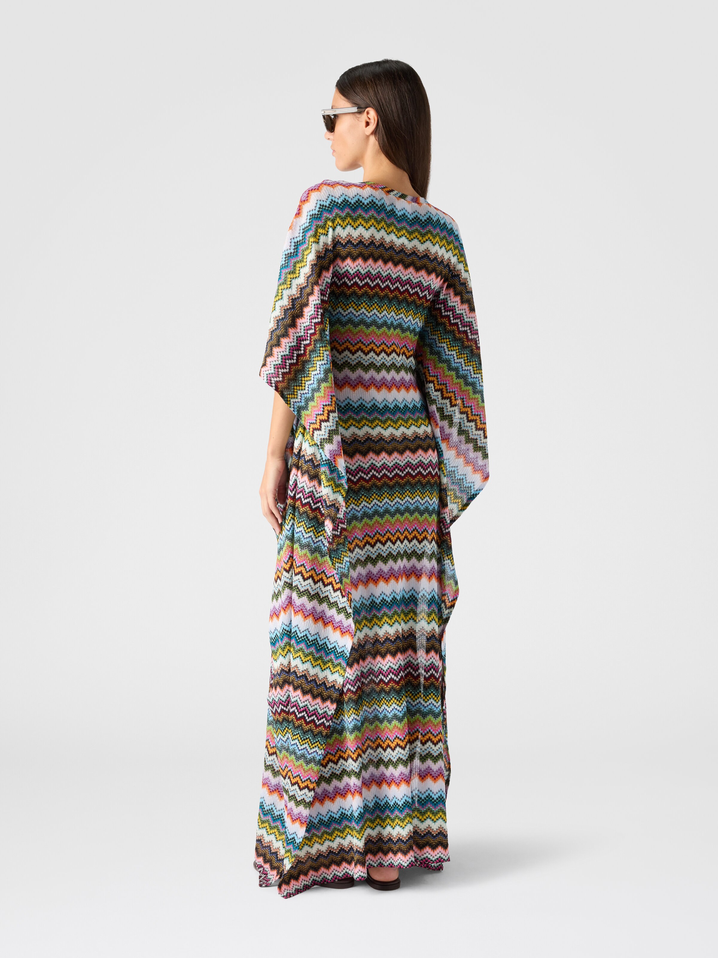 Long caftan cover-up with micro pixel-effect zigzag pattern, Black & Multicoloured - 2