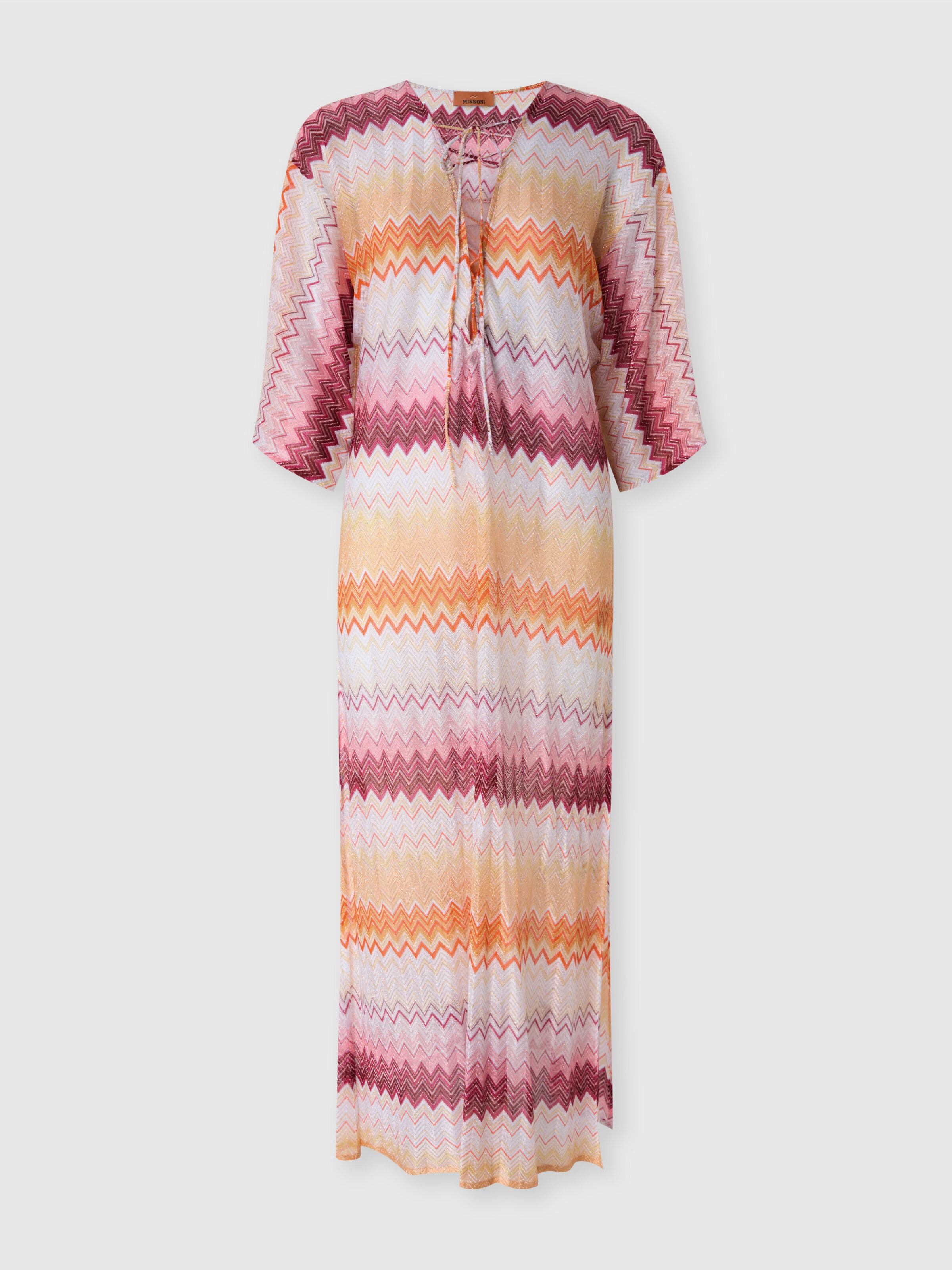 Couvre-couvrage long en viscose mélangée lamé zigzag, Multicolore  - 0