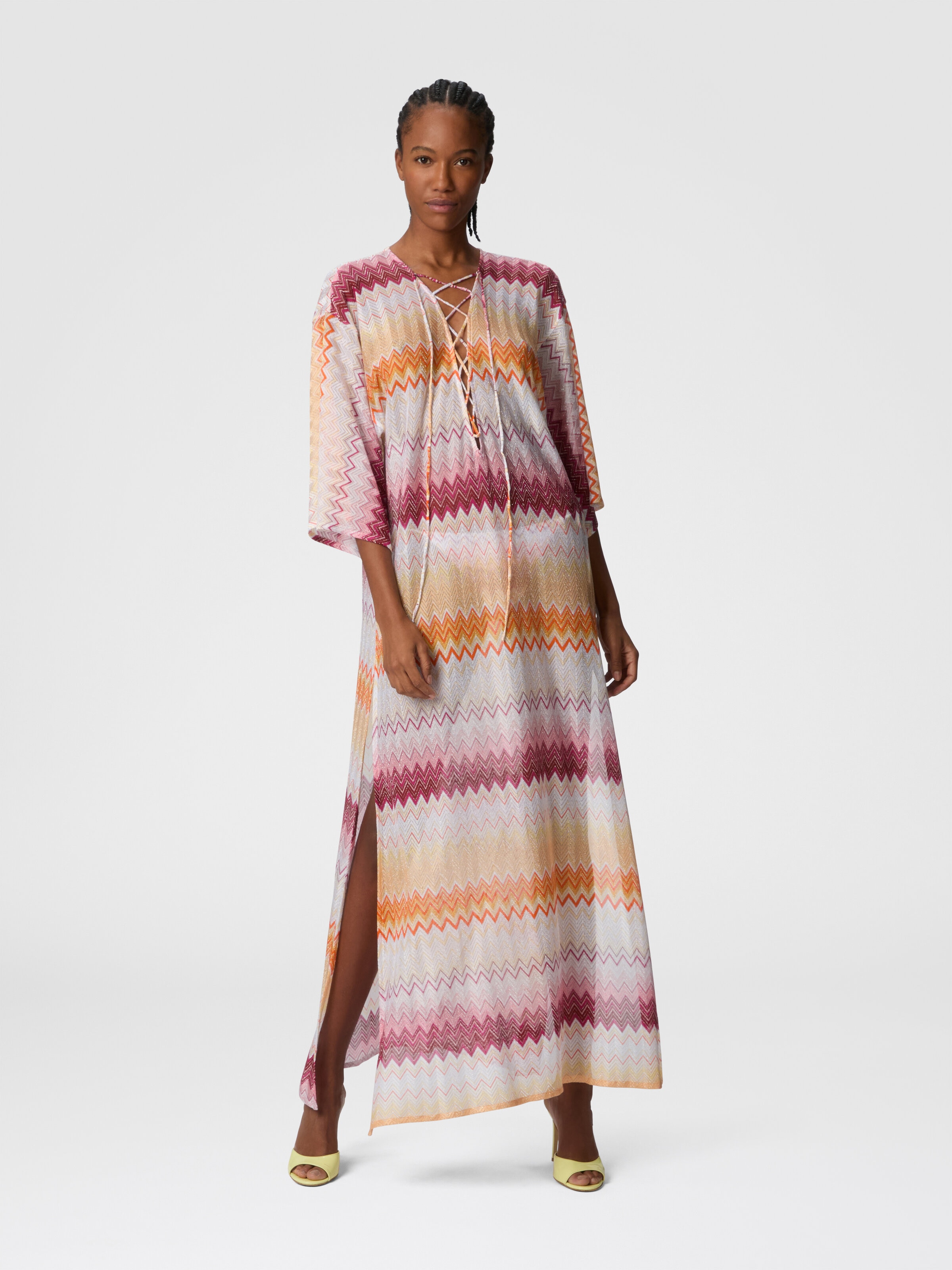 Couvre-couvrage long en viscose mélangée lamé zigzag, Multicolore  - 1