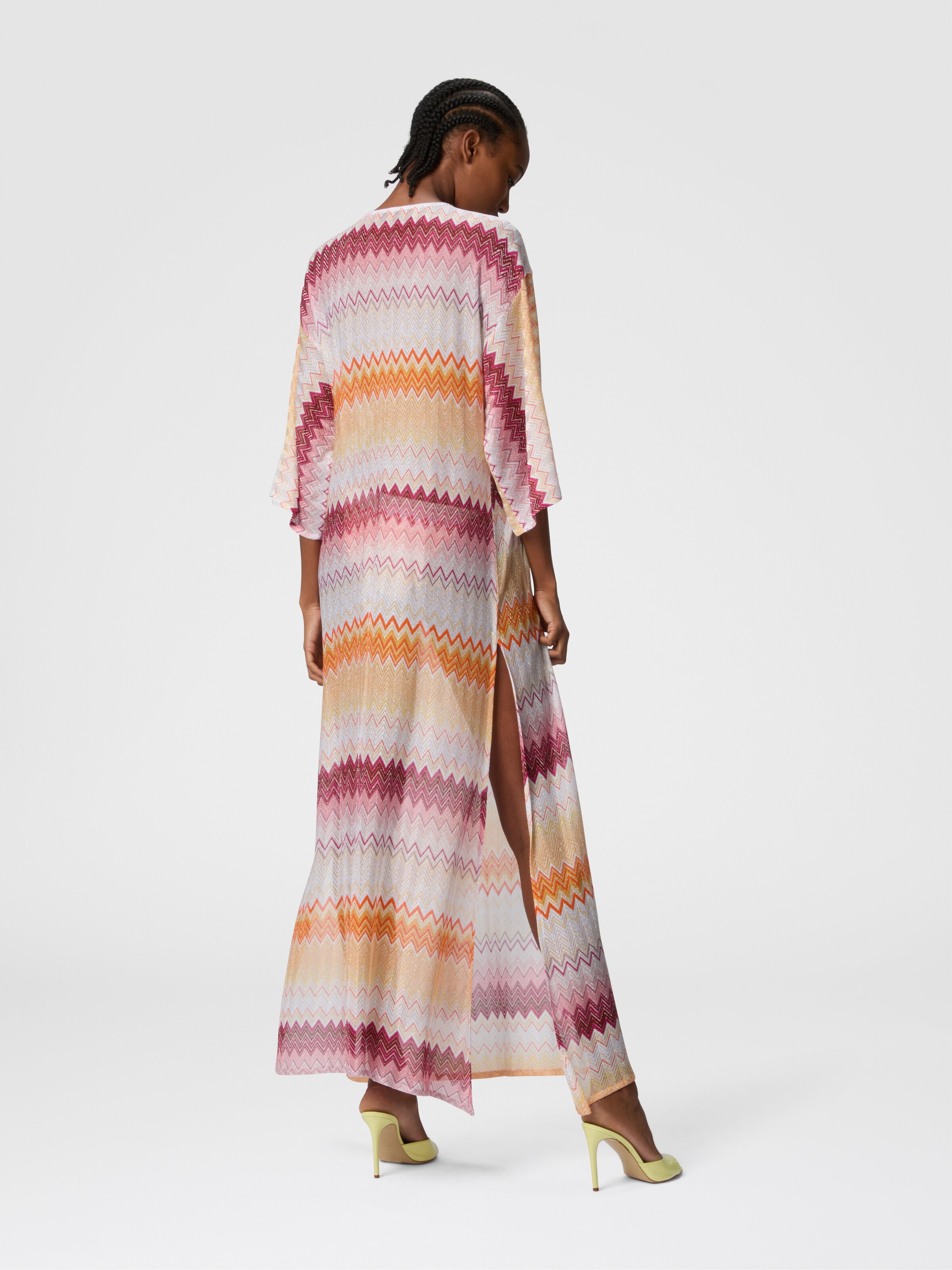 Couvre-couvrage long en viscose mélangée lamé zigzag, Multicolore  - 2