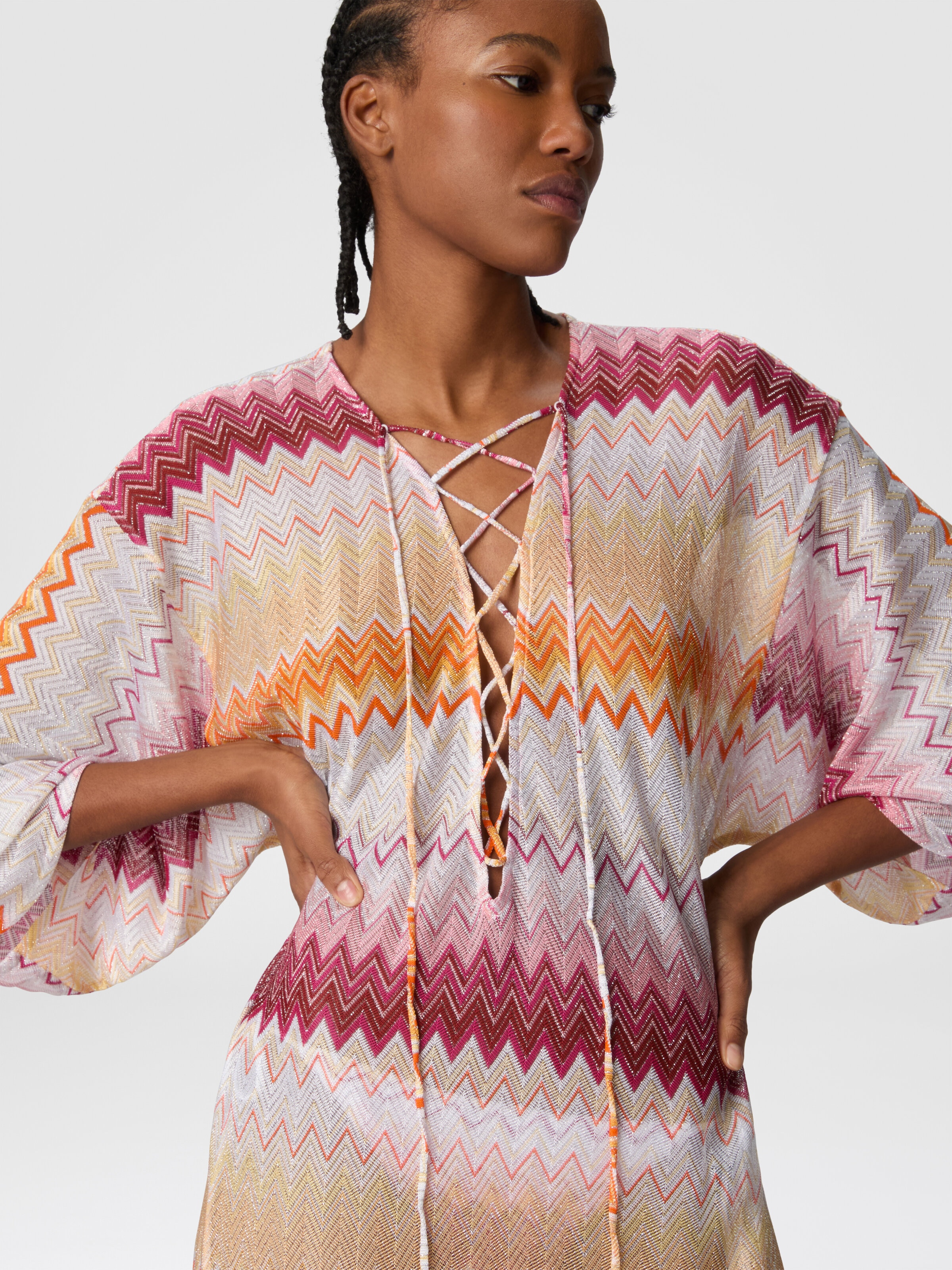 Couvre-couvrage long en viscose mélangée lamé zigzag, Multicolore  - 3