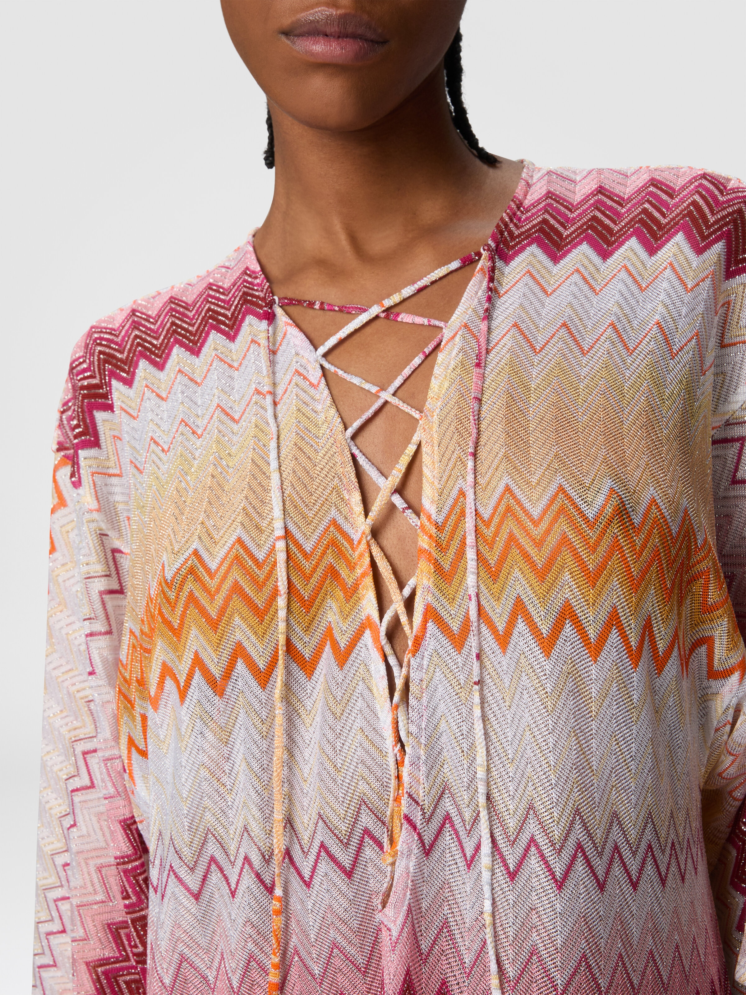 Couvre-couvrage long en viscose mélangée lamé zigzag, Multicolore  - 4
