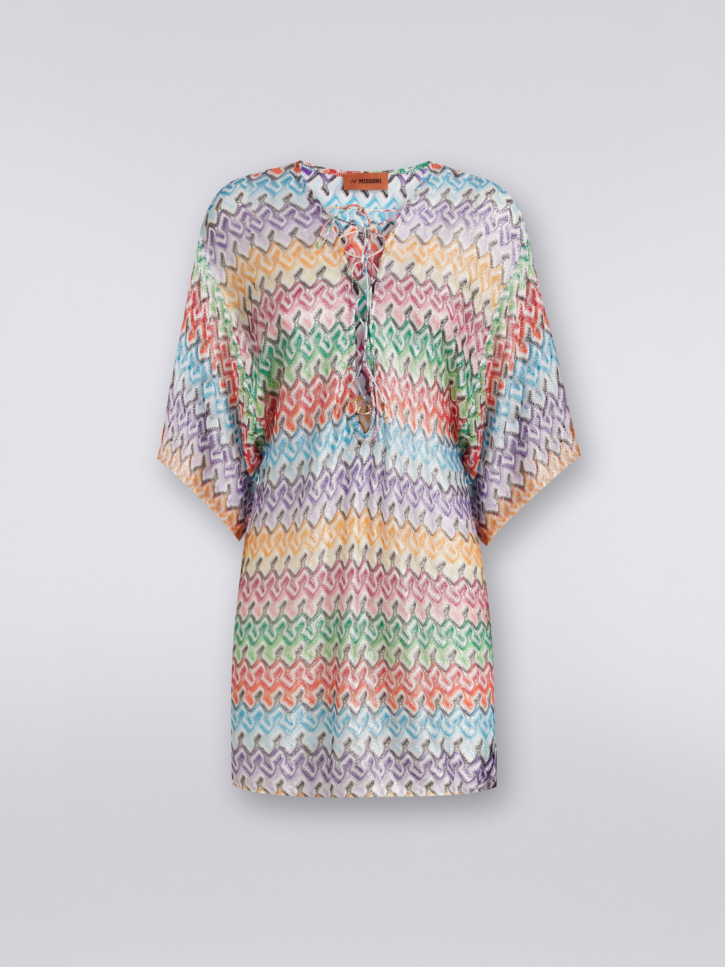 Short viscose knit kaftan cover up, Multicoloured - 0