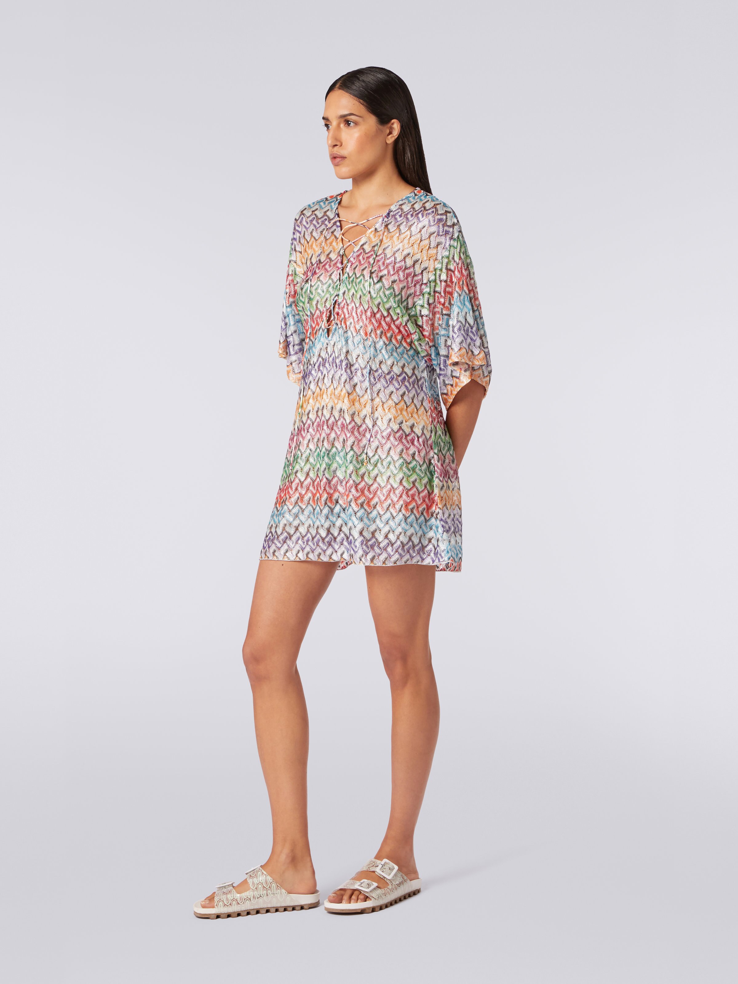 Short viscose knit kaftan cover up, Multicoloured - 2
