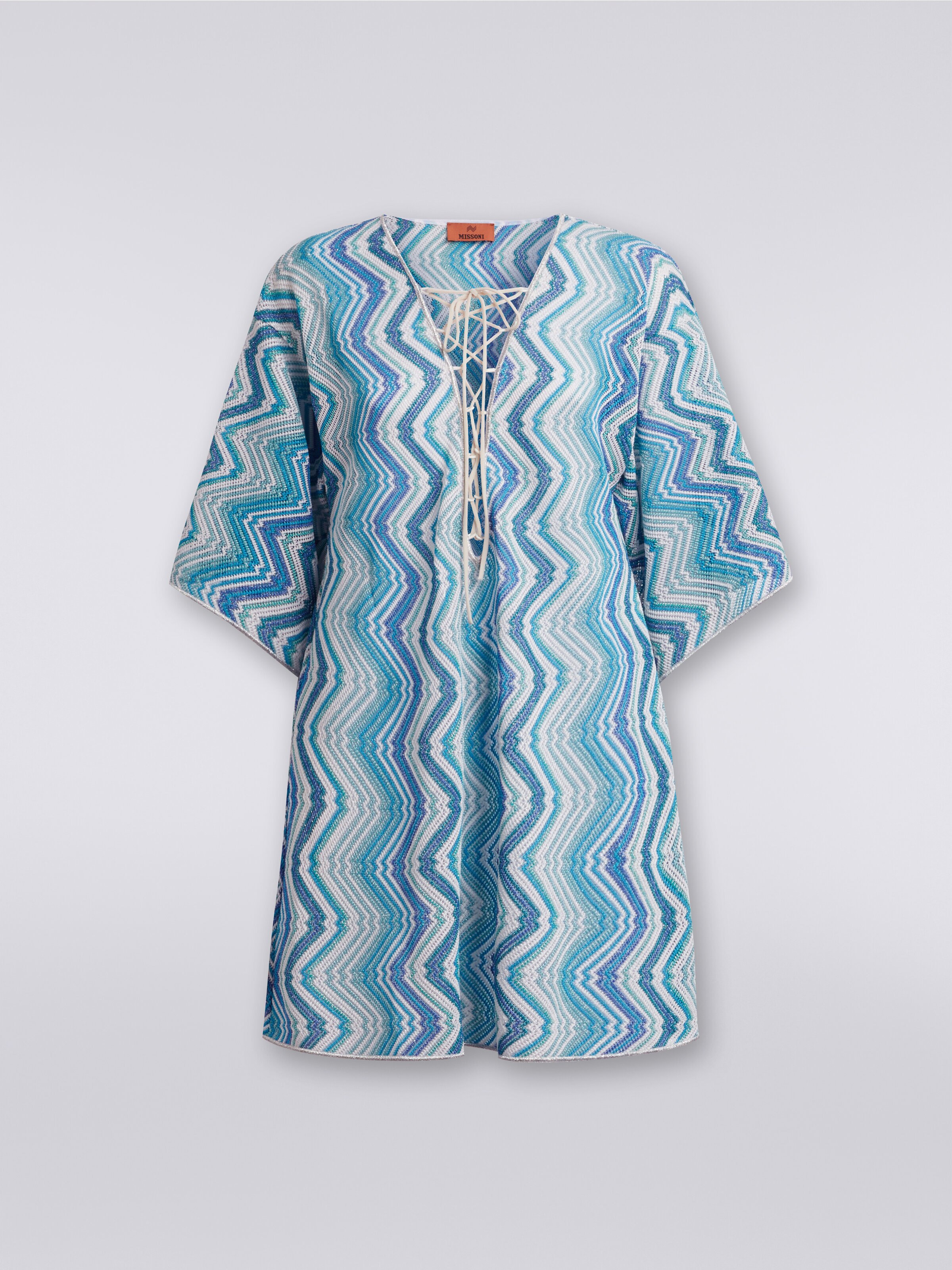 Short cover-up kaftan with braided lacing, Blue - 0