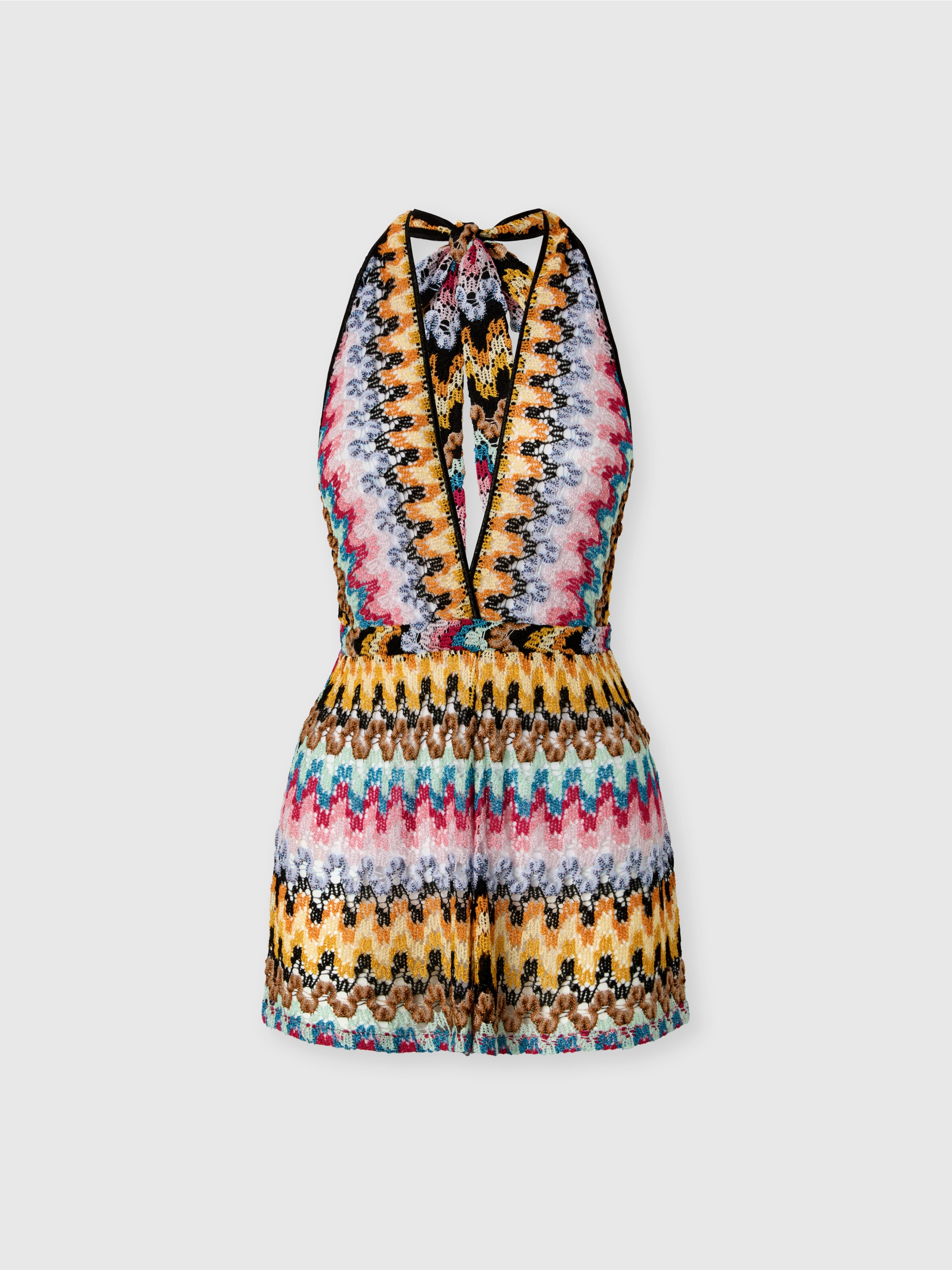 Short jumpsuit in lamé viscose lace, Multicoloured  - 0