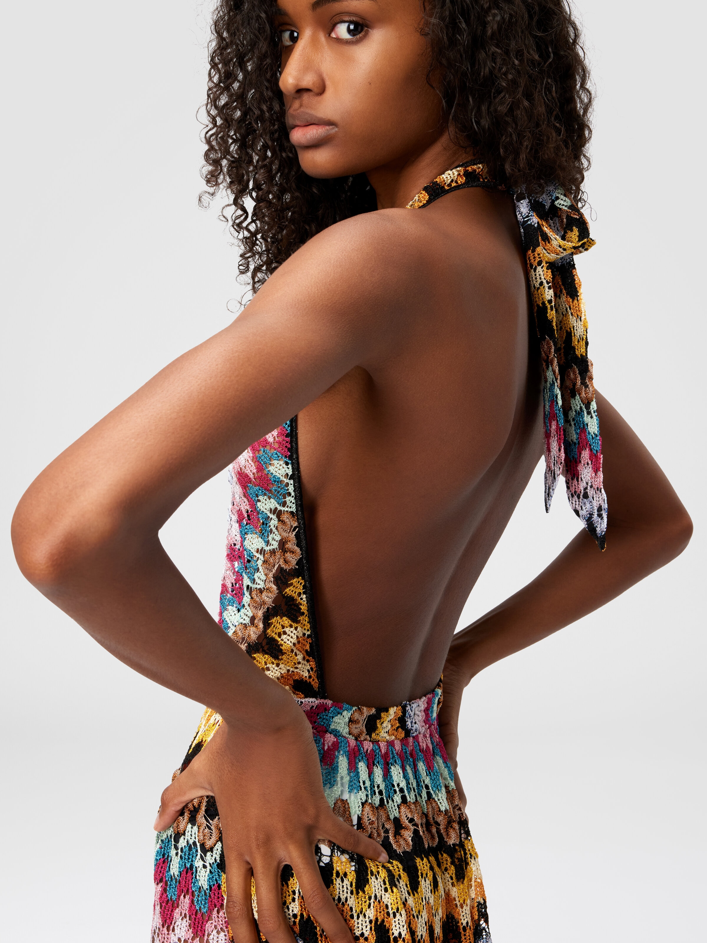 Short jumpsuit in lamé viscose lace, Multicoloured  - 4