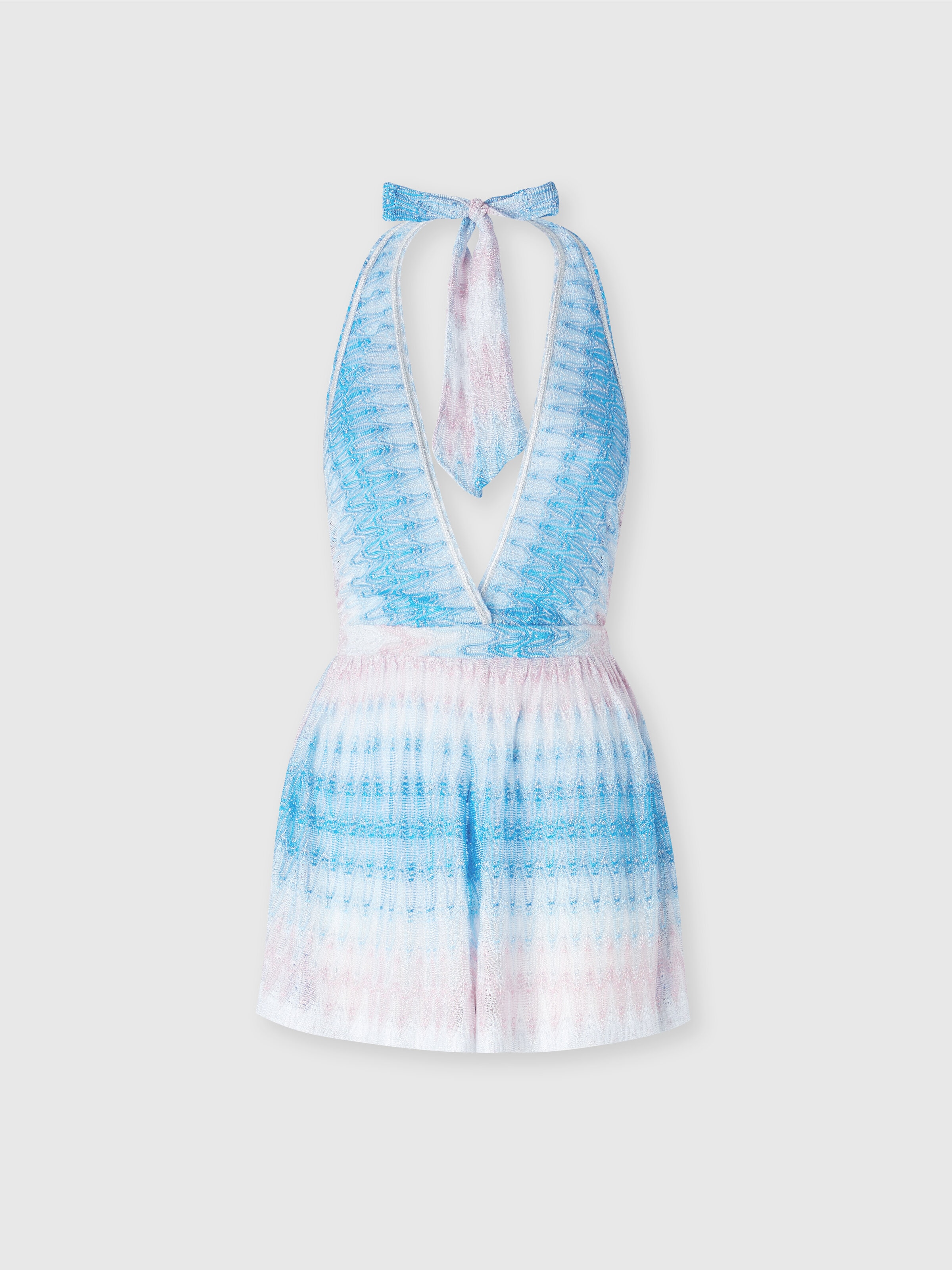 Short jumpsuit in dégradé lace, Blue & Pink   - 0