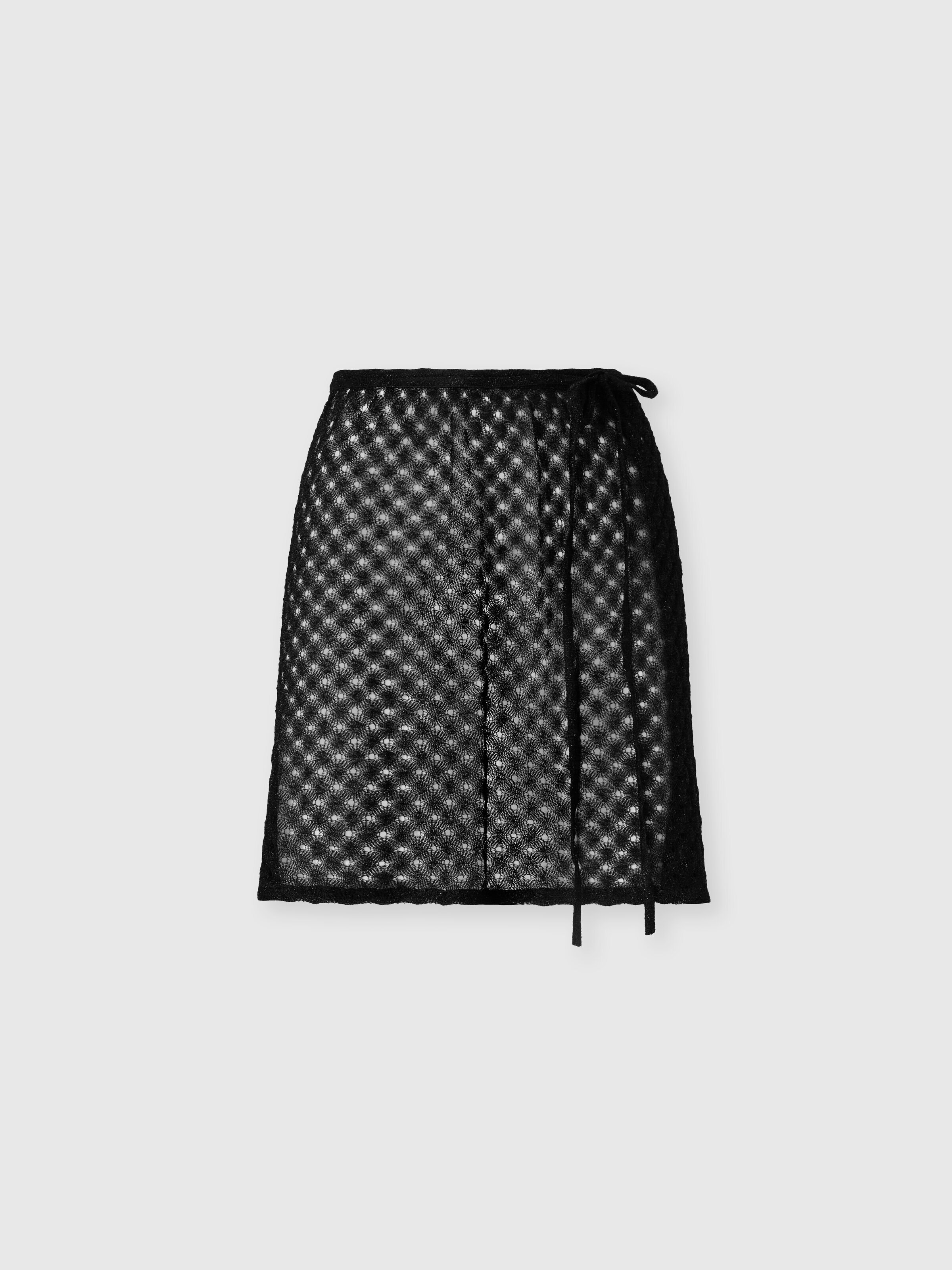 Mini pareo skirt in lamé viscose with raschel workmanship, Black - 0