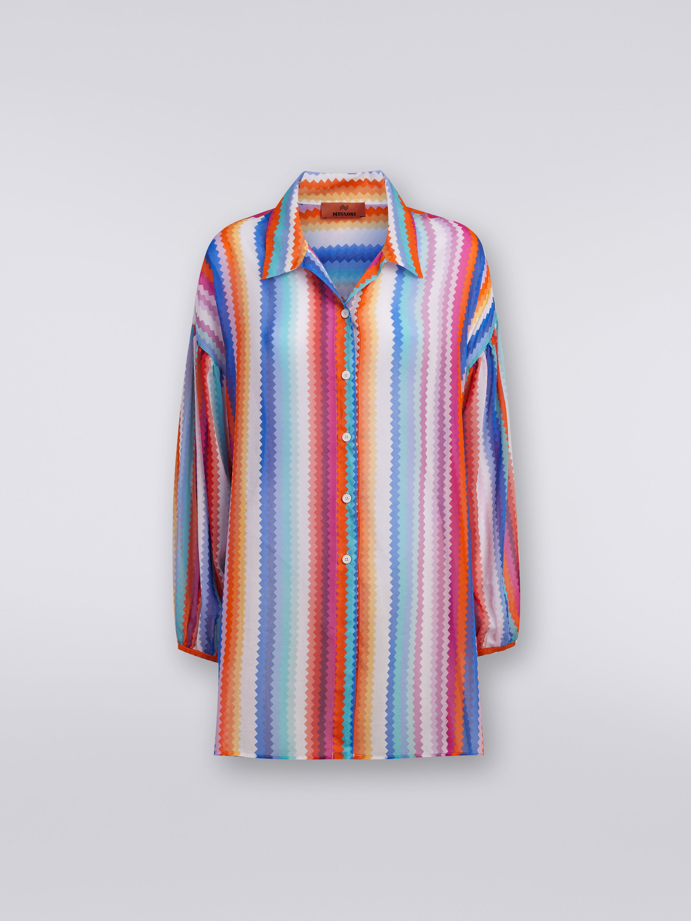 Chemisier blouse in zigzag print silk and cotton, Multicoloured  - 0