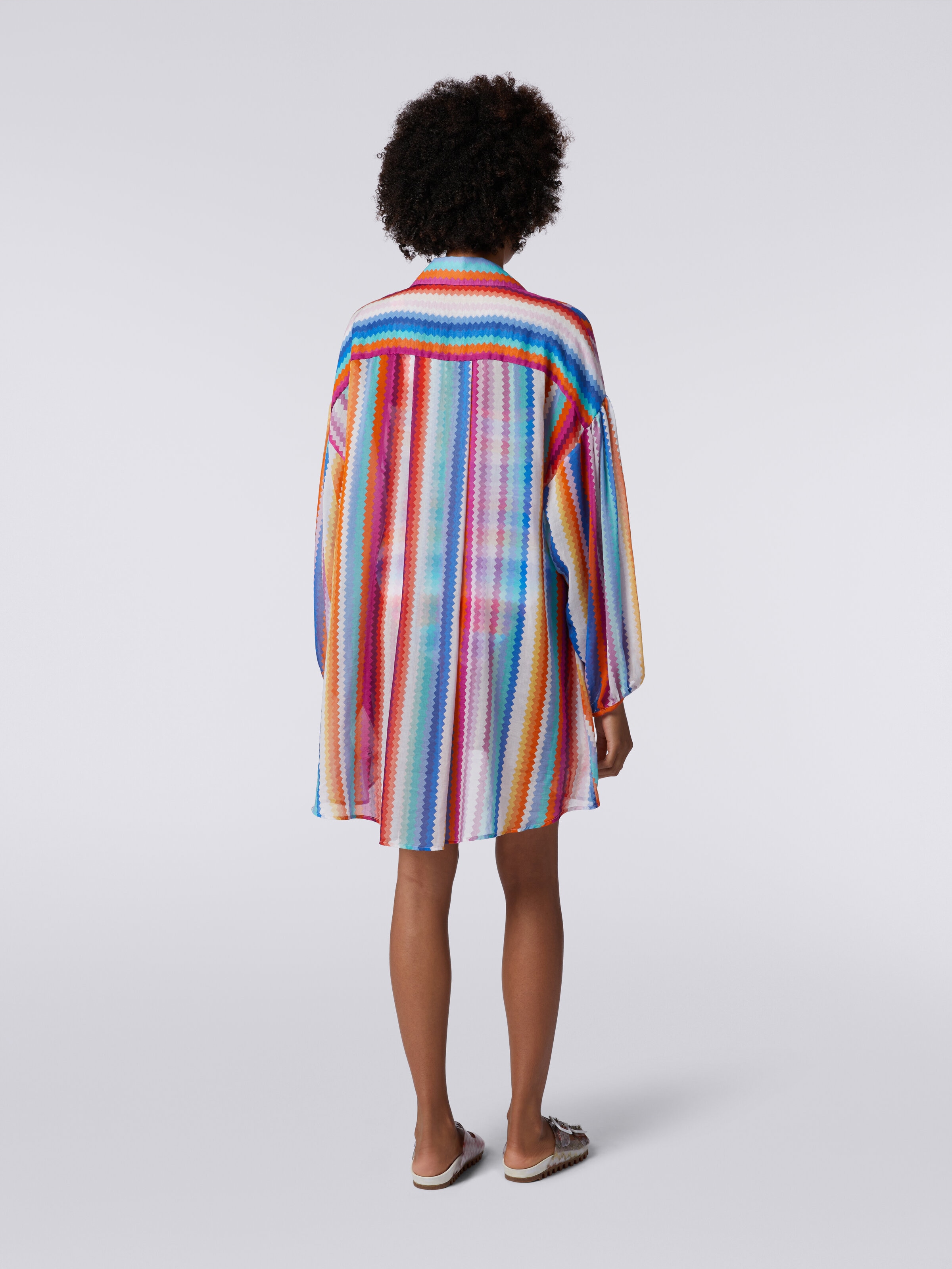 Hemdkleid aus Baumwolle und Seide mit Zickzack-Print, Mehrfarbig  - 3