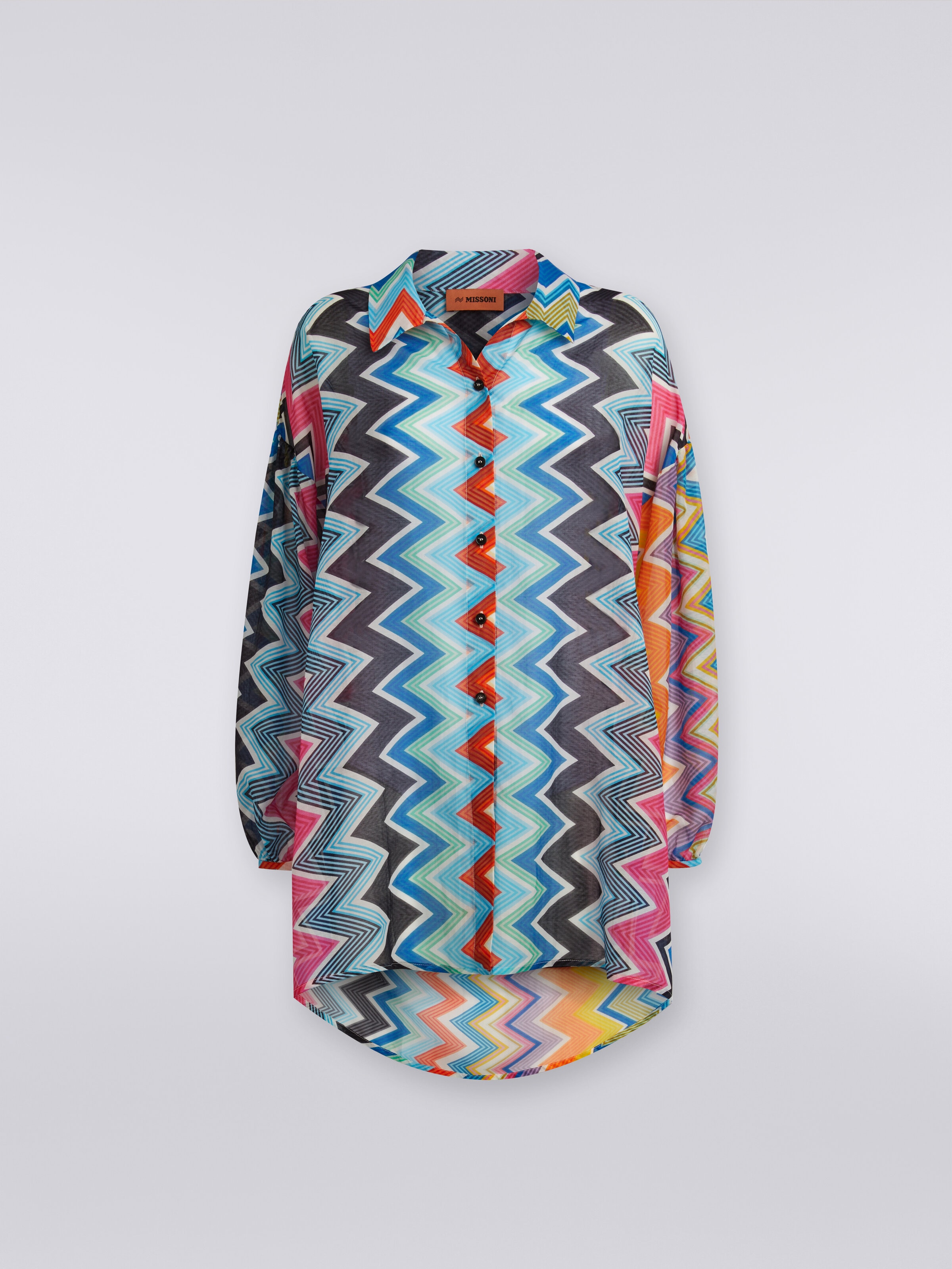 Silk and cotton oversize blouse with zigzag print, Multicoloured  - 0