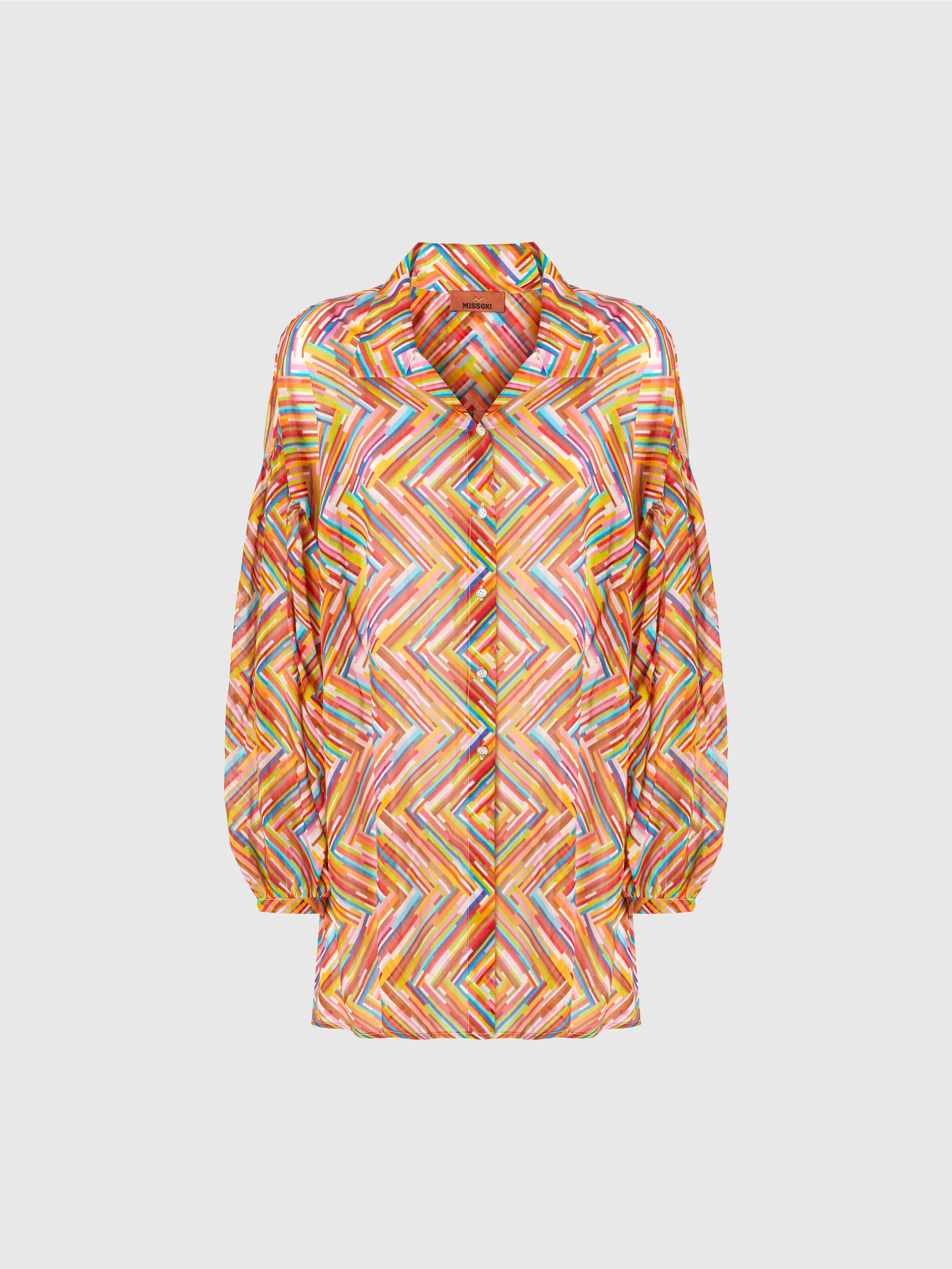 Oversized shirt in printed cotton and silk blend, Multicoloured  - 0