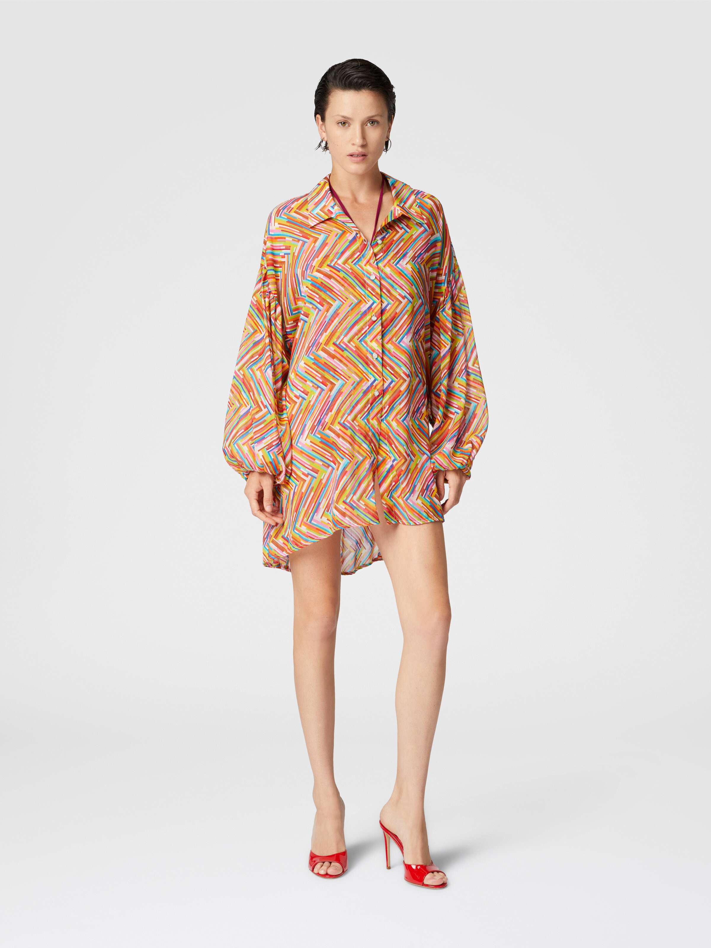 Oversized shirt in printed cotton and silk blend, Multicoloured  - 1