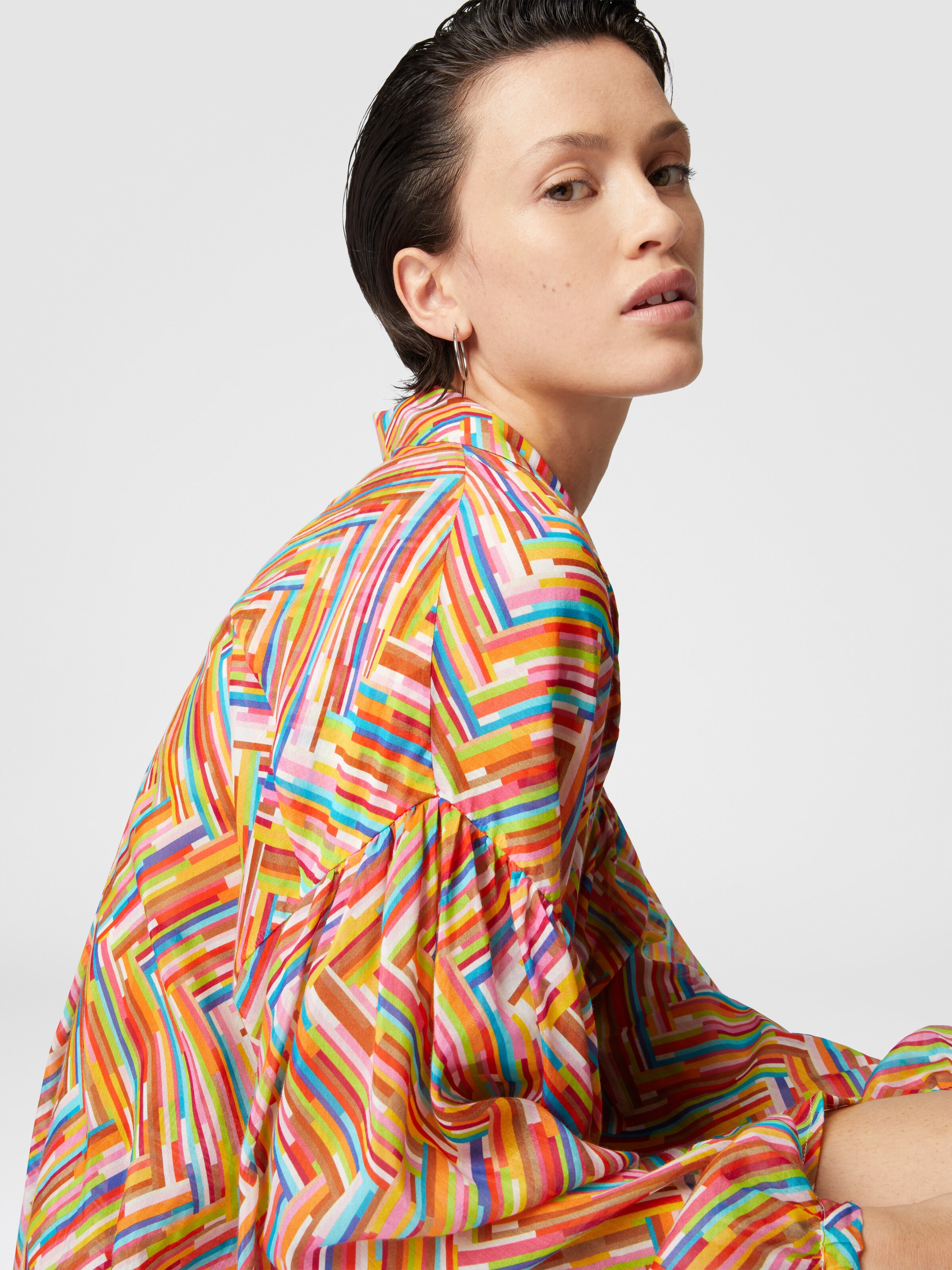 Oversized shirt in printed cotton and silk blend, Multicoloured  - 4