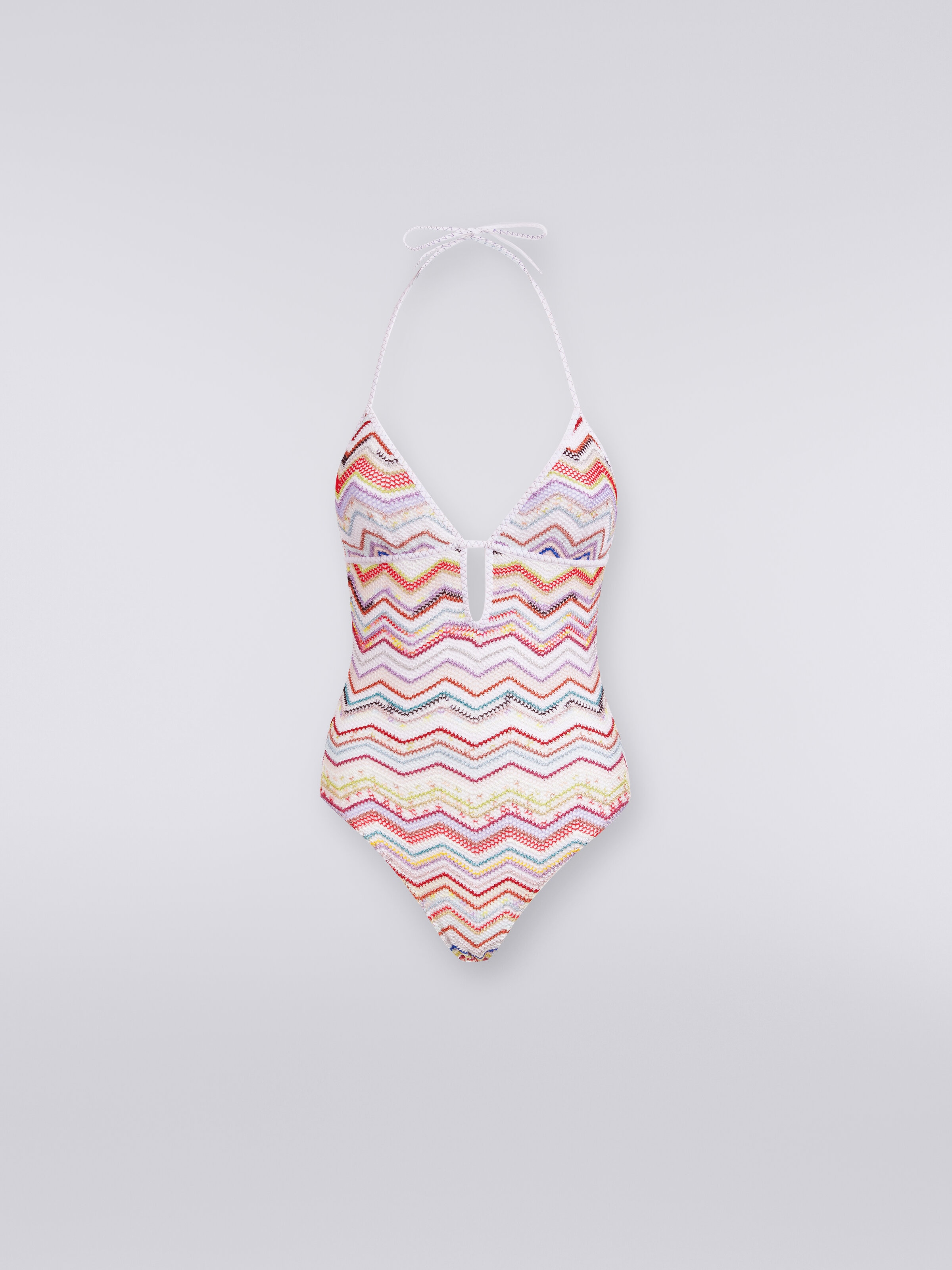 One-piece swimming costume in zigzag crochet with lurex, Multicoloured  - 0