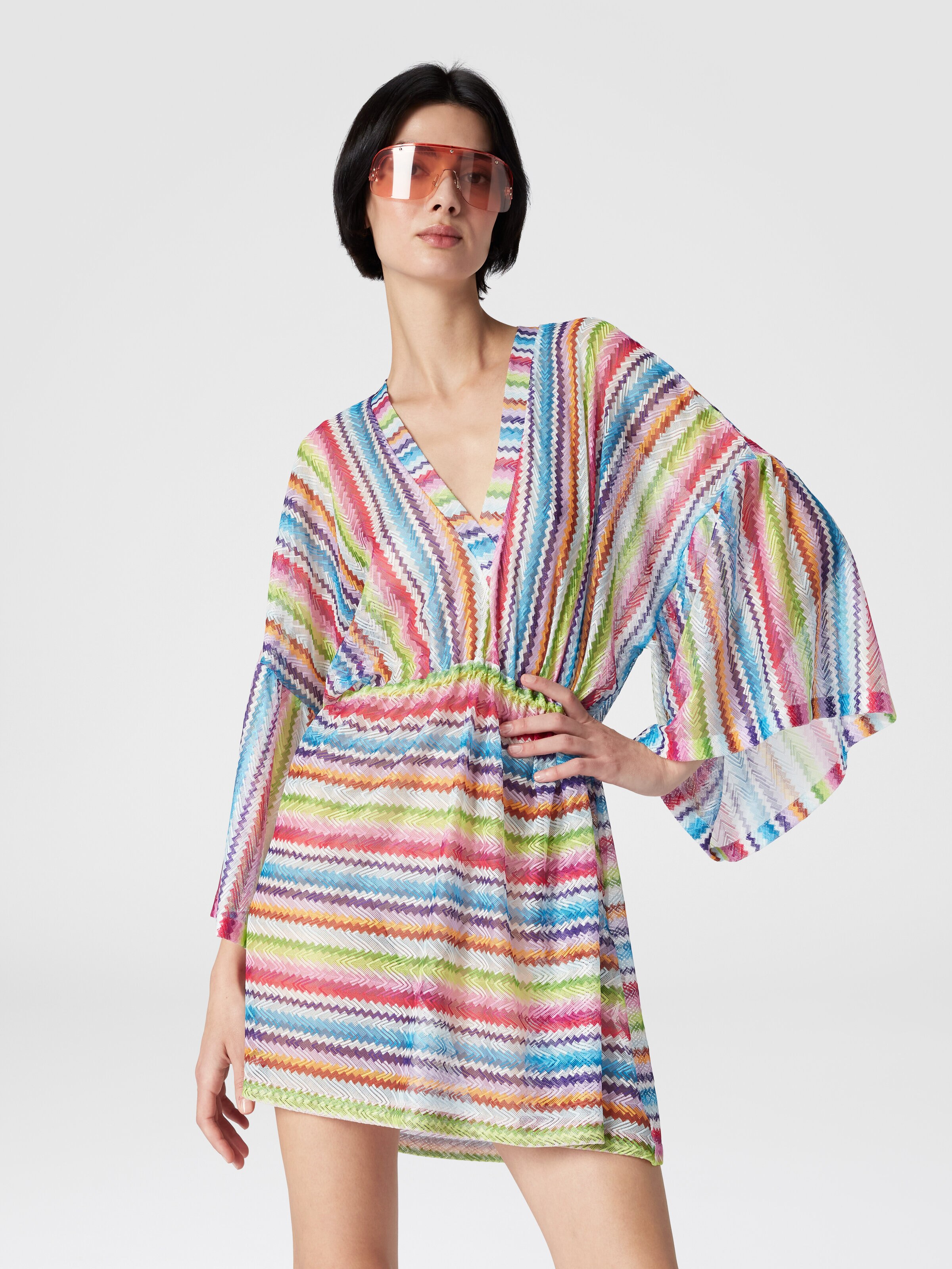 Kaftan short cover-up with zig zag print, Multicoloured  - 3