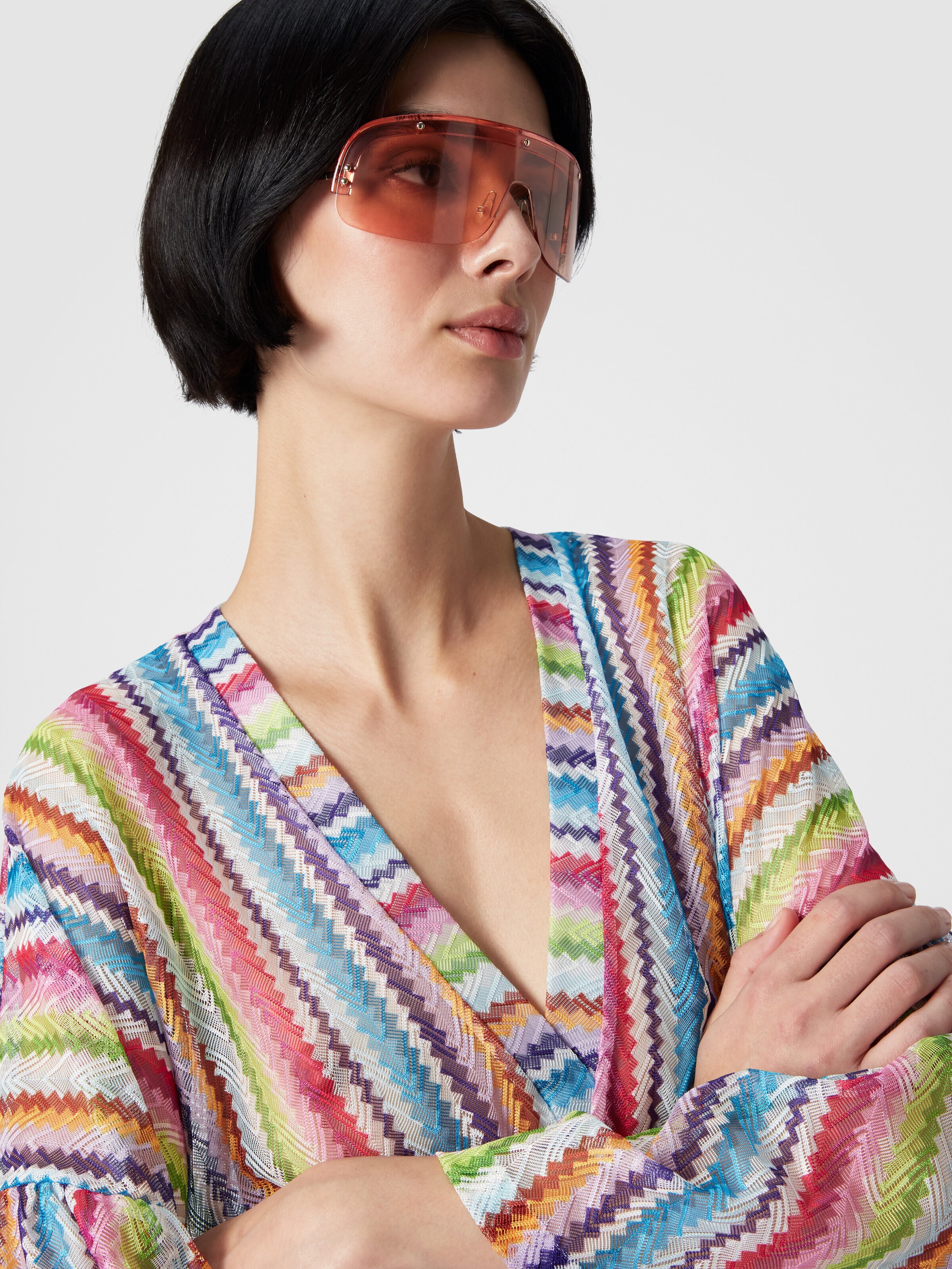 Kaftan short cover-up with zig zag print, Multicoloured  - 4