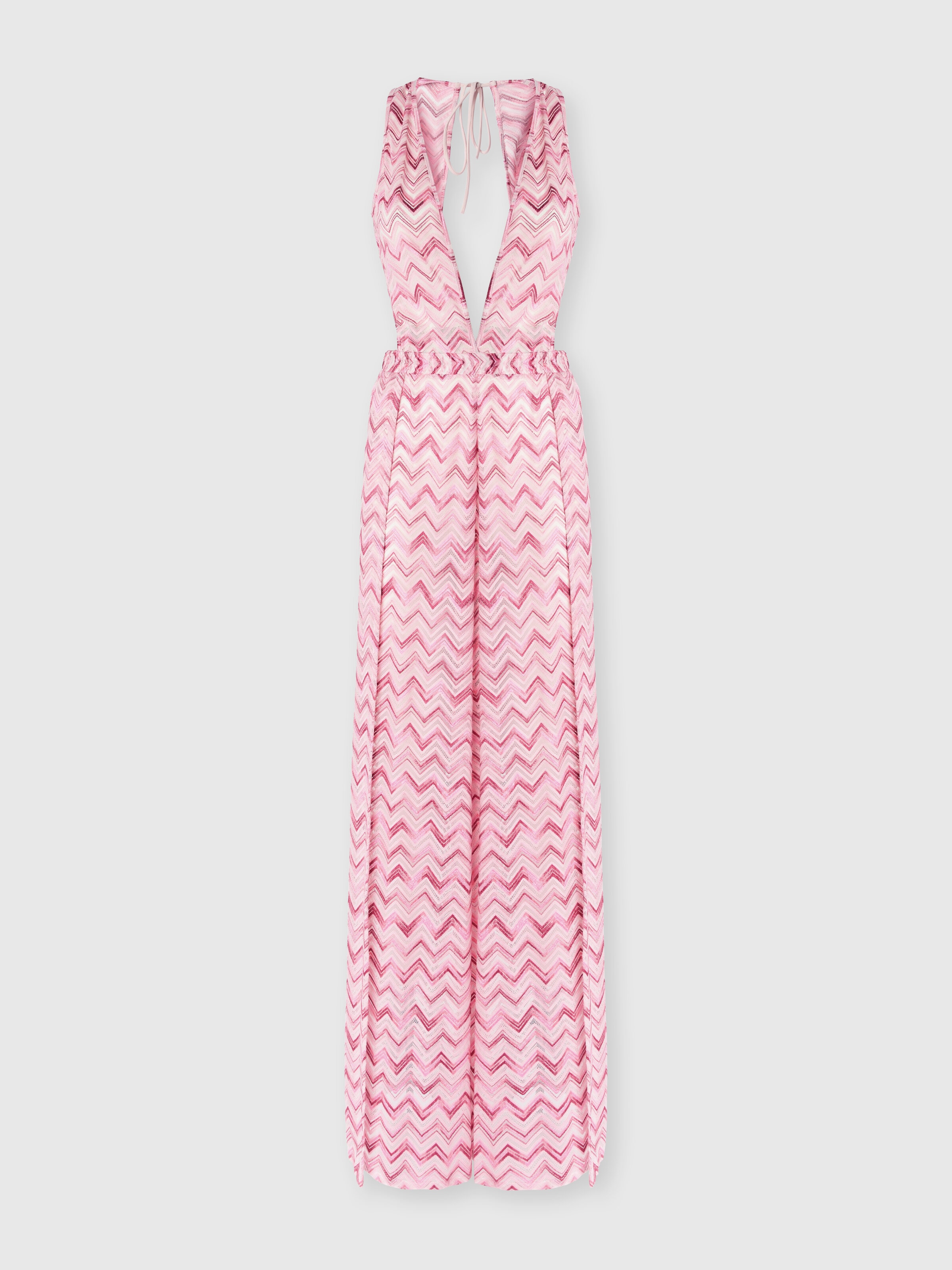 Tuta in tulle misto viscosa con zig zag fiammato, Bianco &  Rosa - 0
