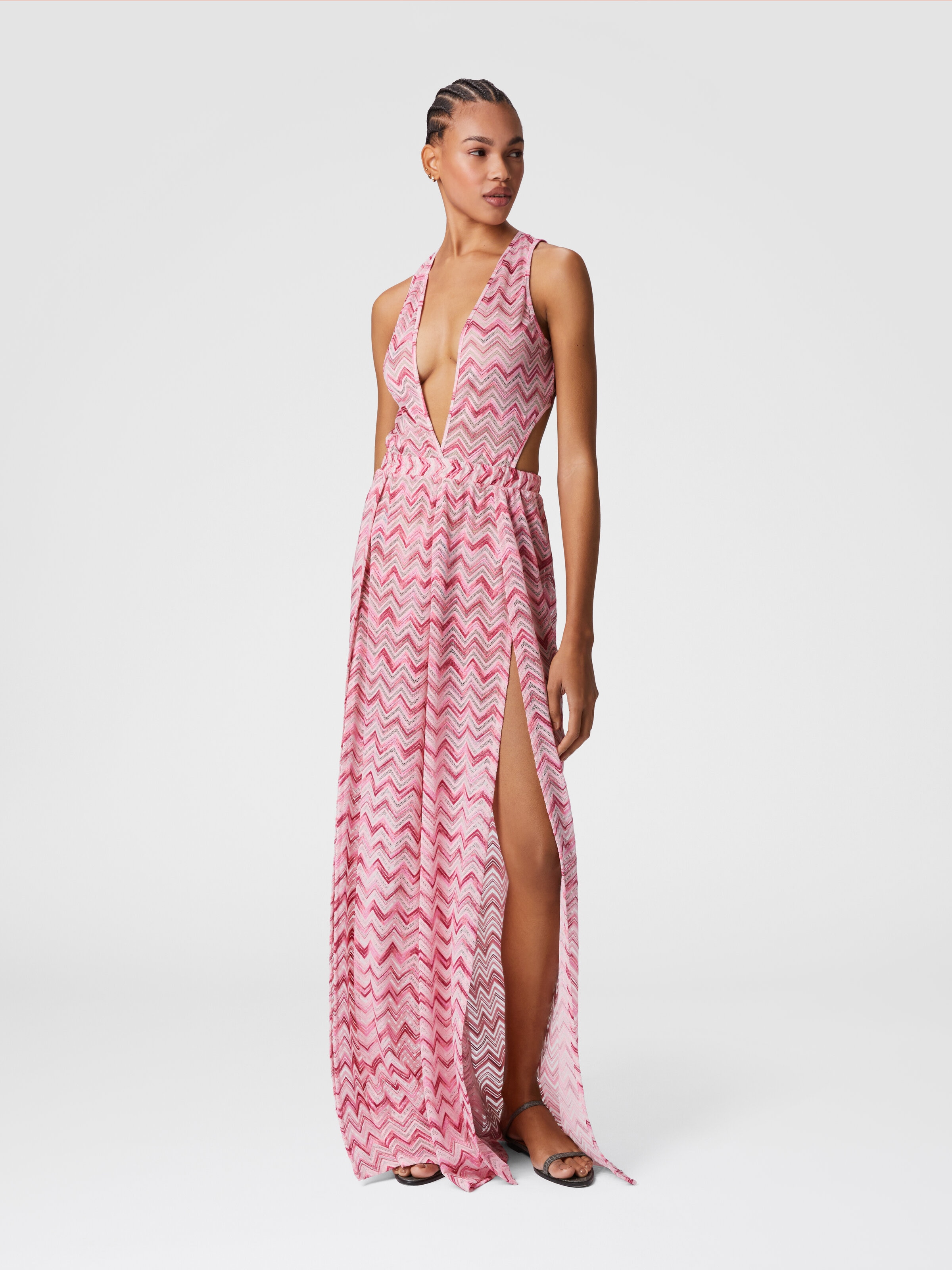 Tuta in tulle misto viscosa con zig zag fiammato, Bianco &  Rosa - 1