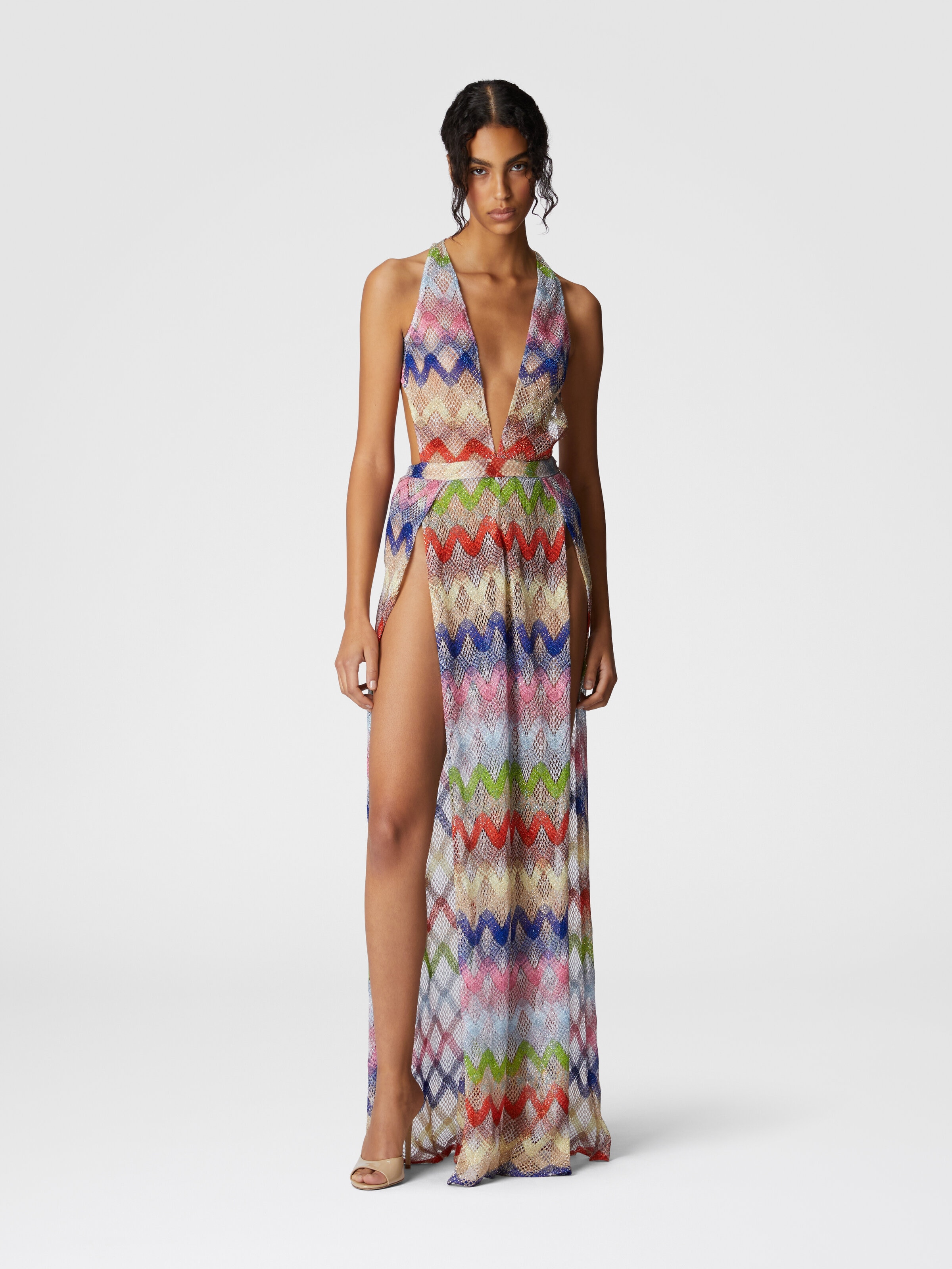 Long jumpsuit in viscose and mesh blend, Multicoloured  - 1