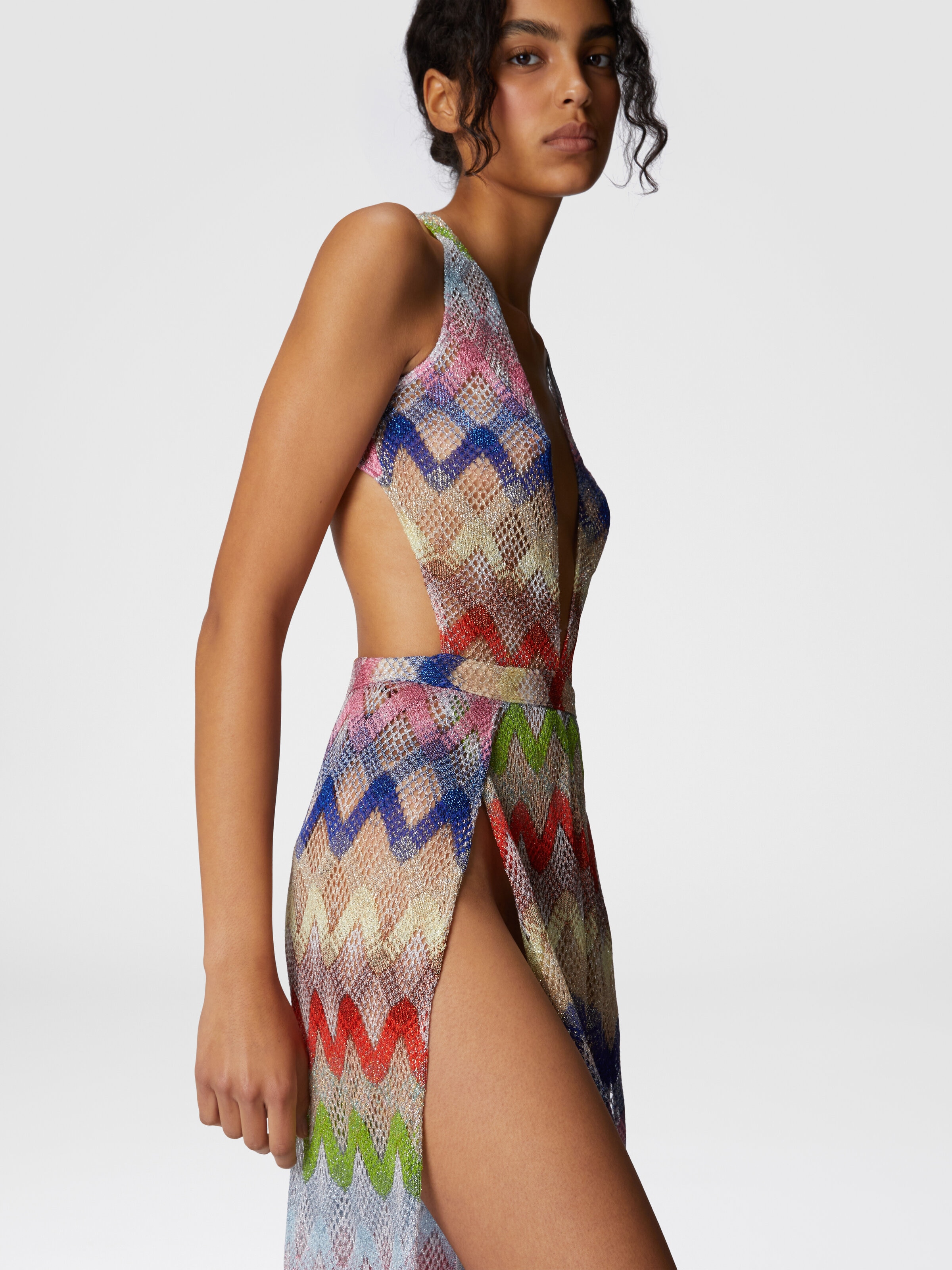 Long jumpsuit in viscose and mesh blend, Multicoloured  - 3