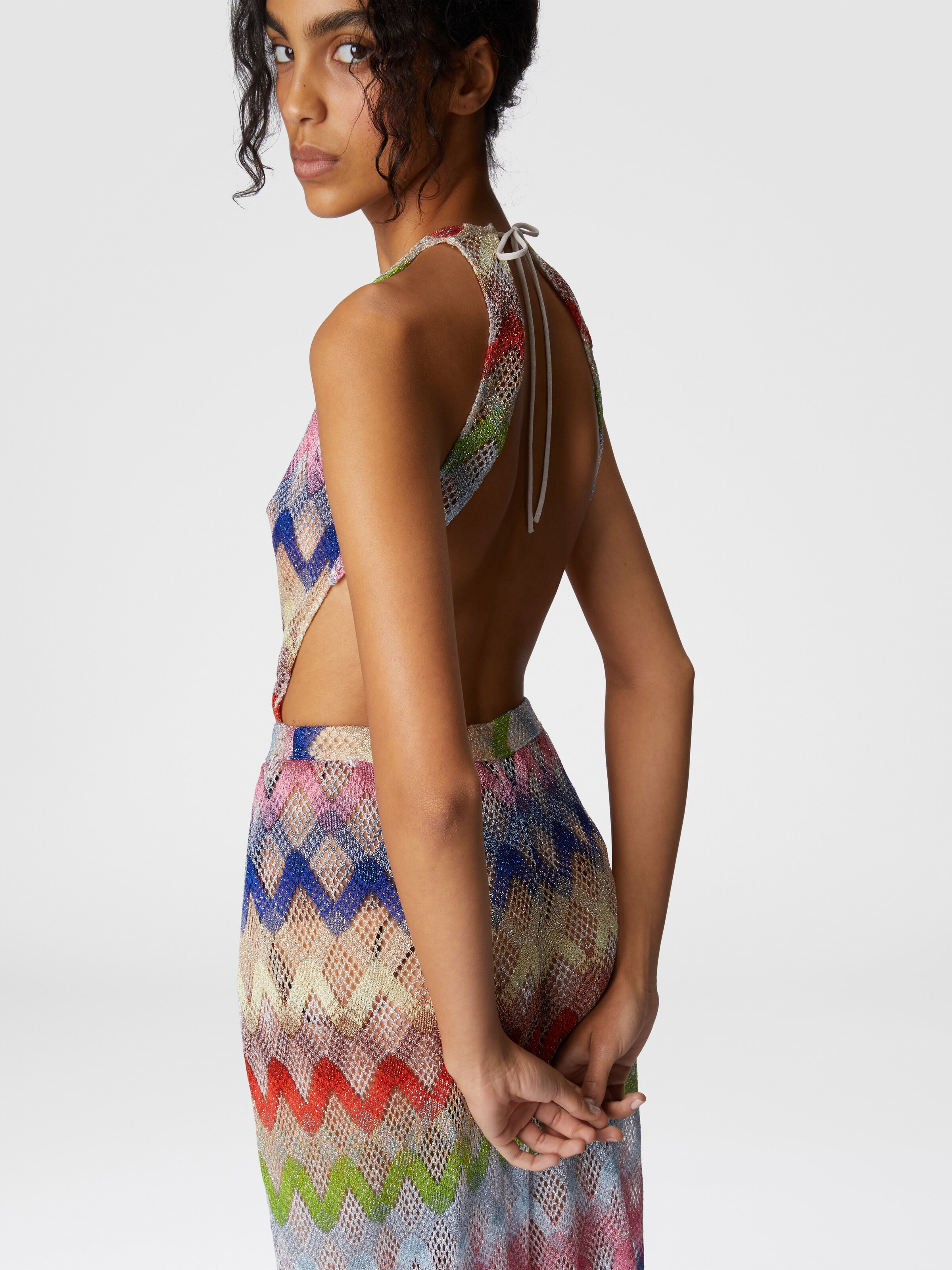 Long jumpsuit in viscose and mesh blend, Multicoloured  - 4