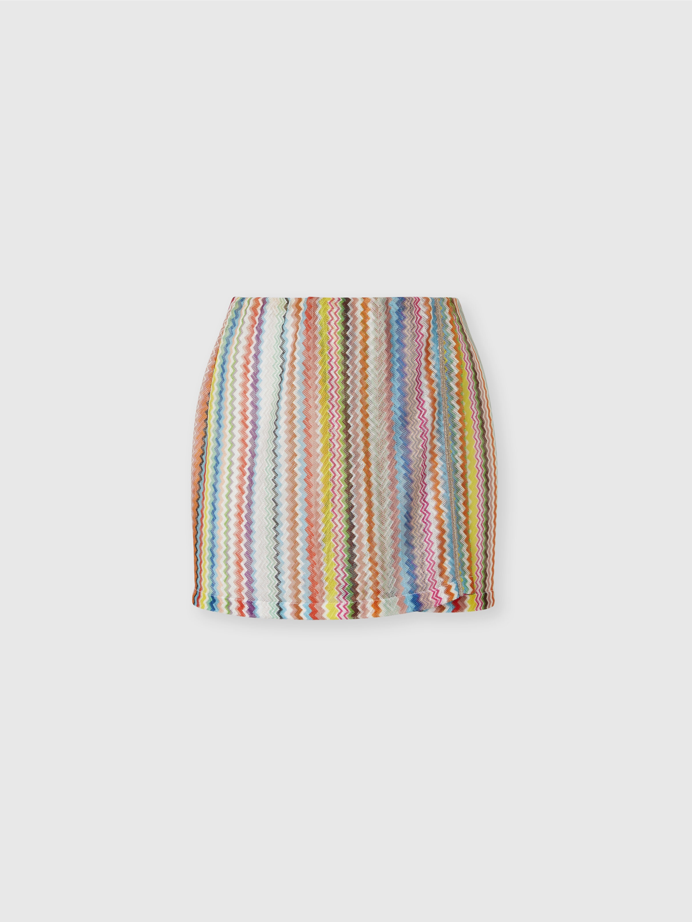 Mini skirt in printed zigzag tulle, Multicoloured  - 0