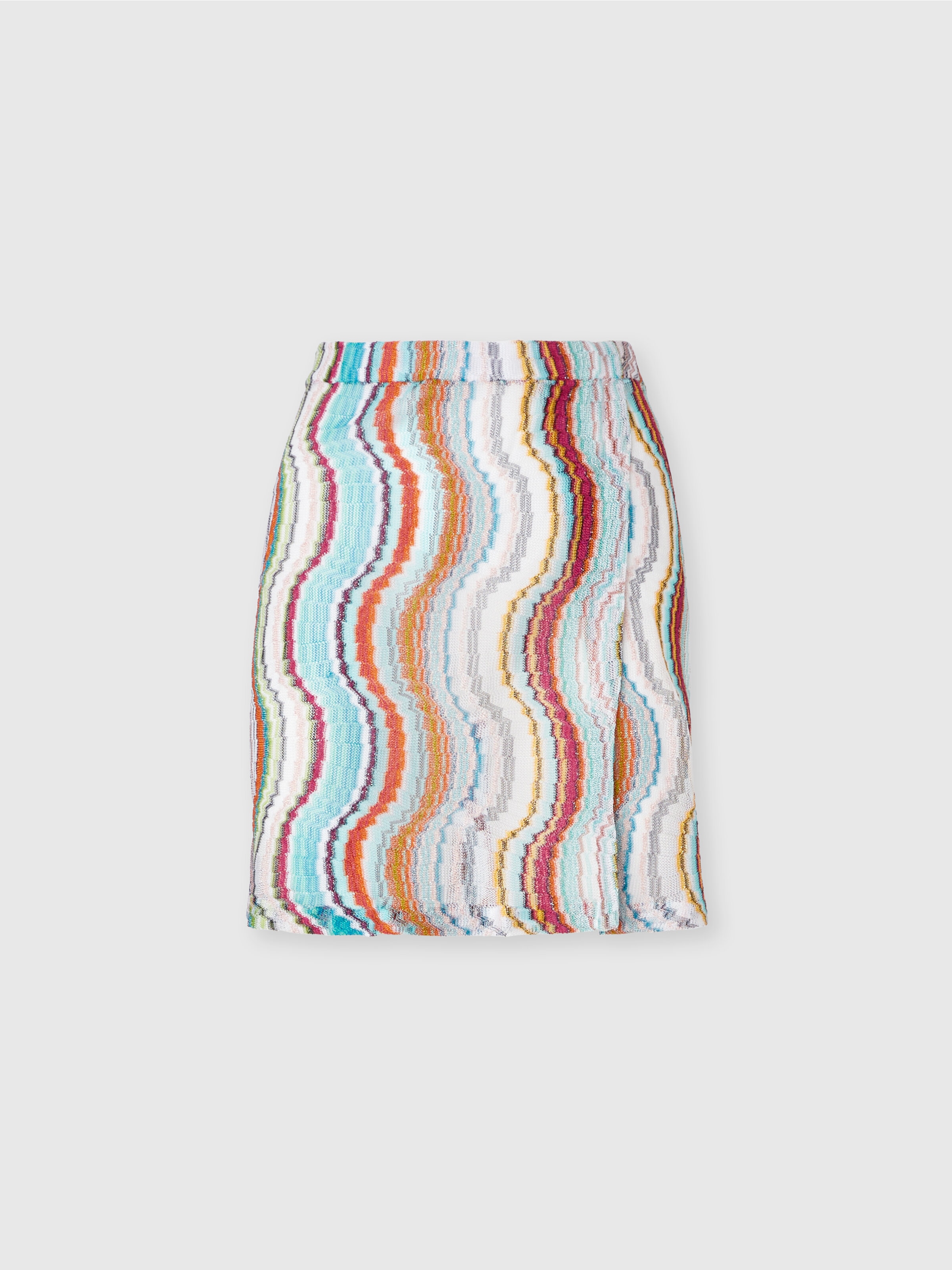 Cover-up miniskirt with lamé wave motif and slit, Multicoloured  - 0